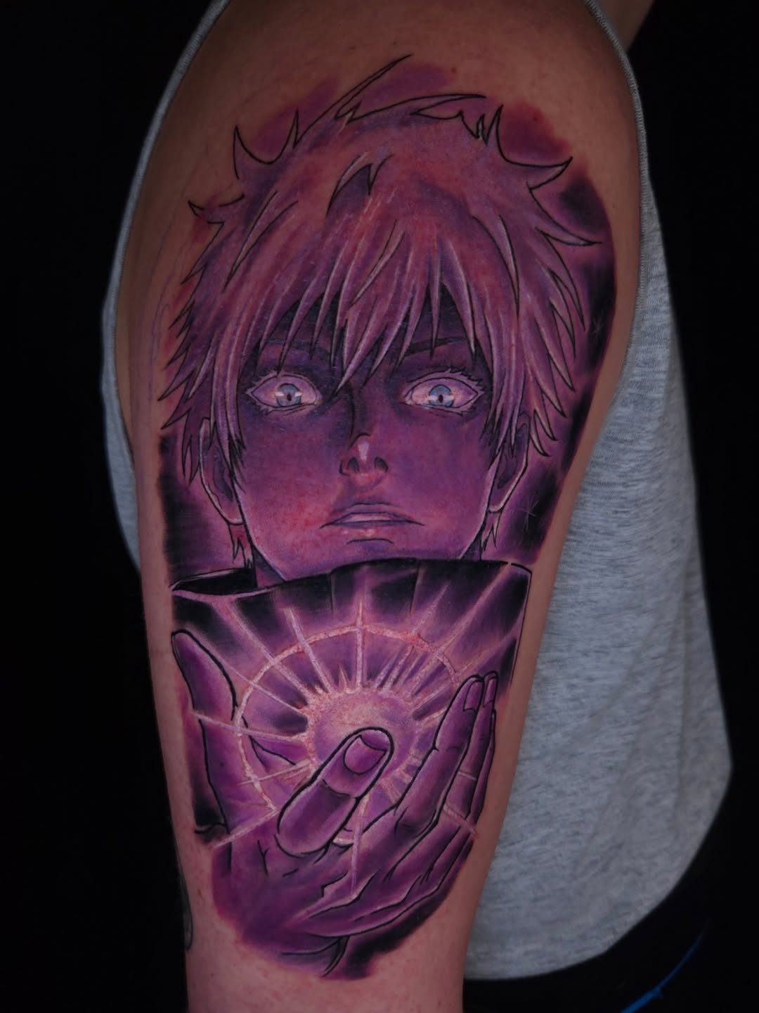 Tattoo by @devanv_tattoos — anime, black_and_grey