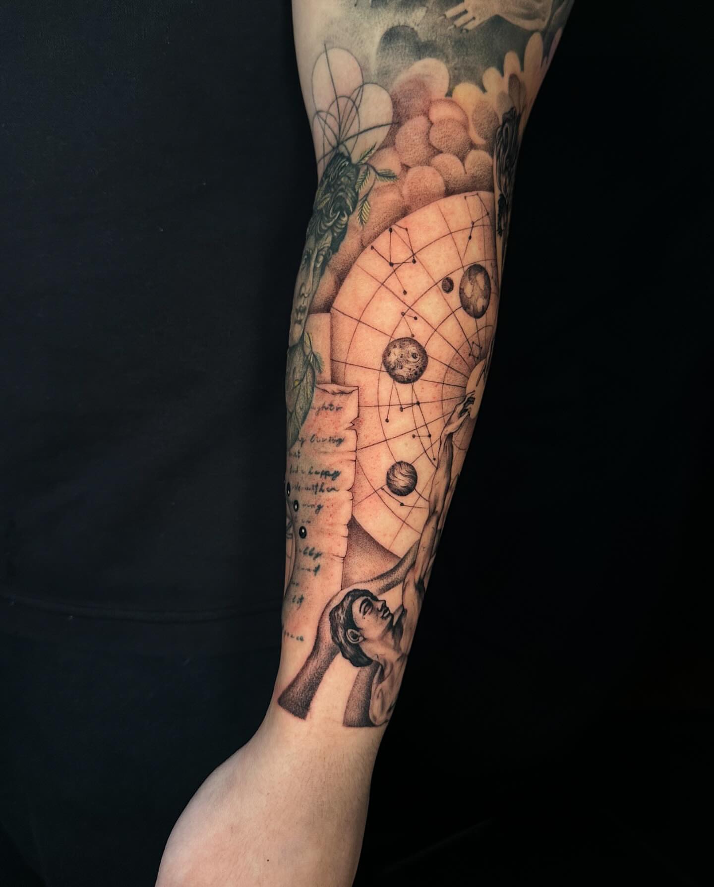 Astronomical globe realism tattoo on the forearm by Jhonny David lay