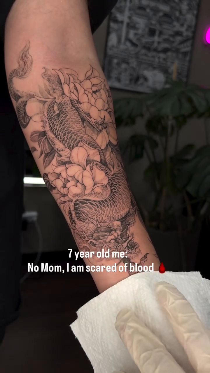 Dragon and peonies japanese irezumi tattoo by Tri