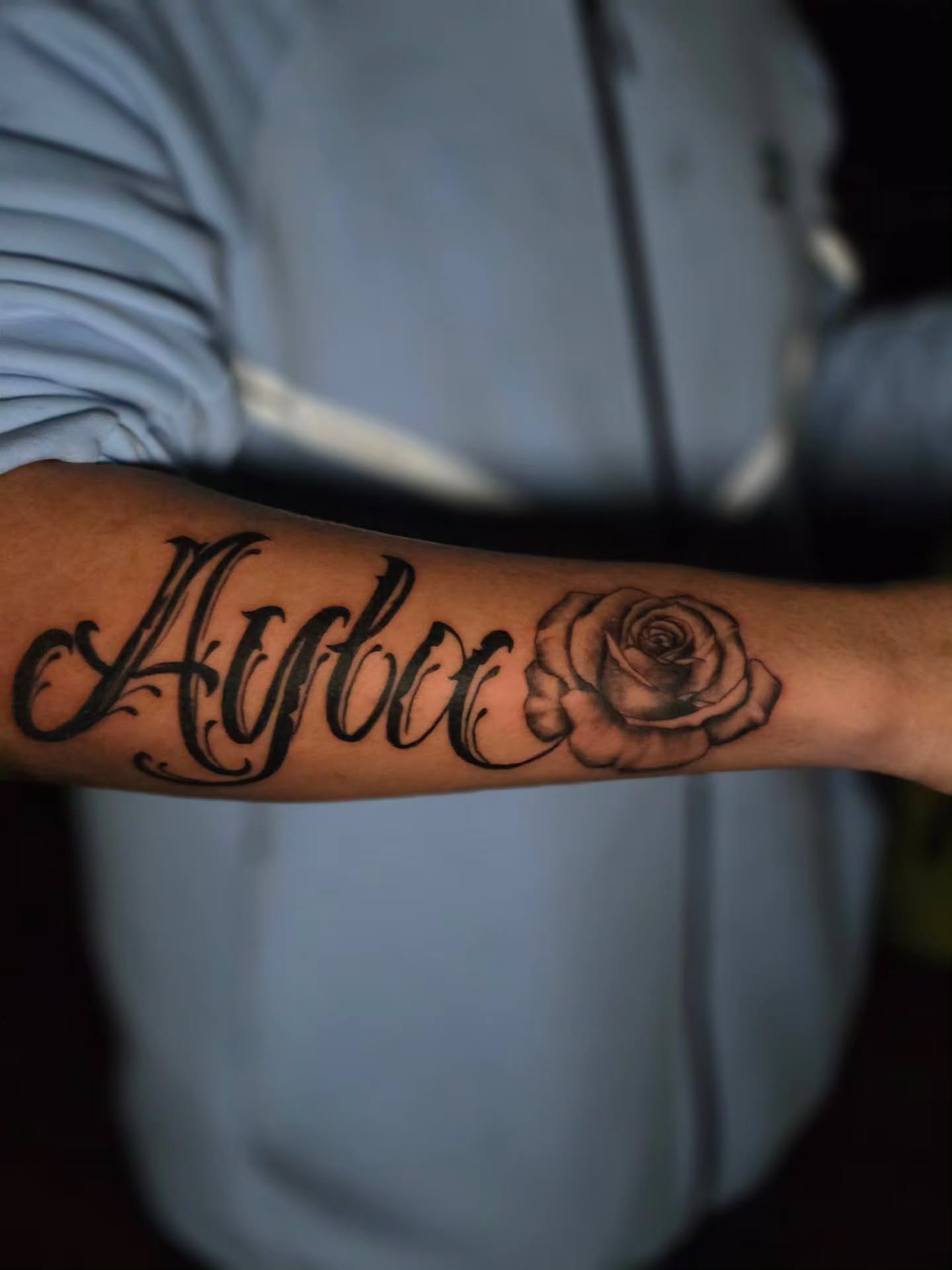 Script lettering lettering script tattoo on the forearm by Eddy