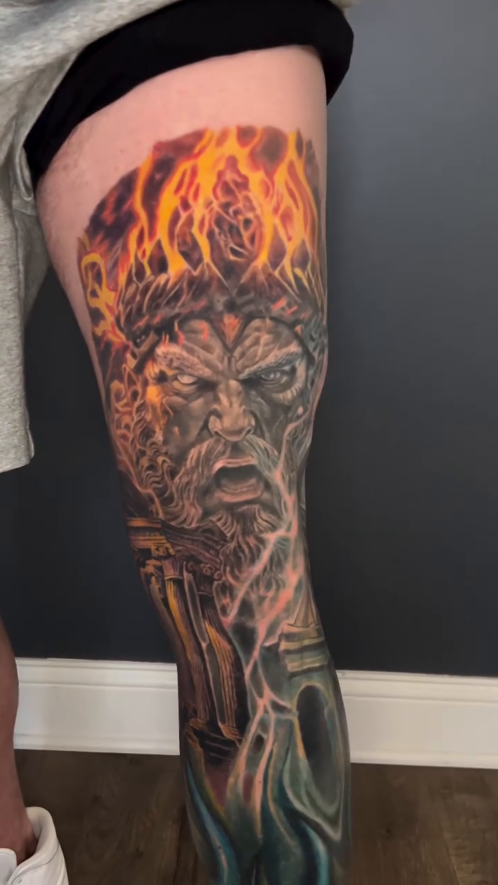 Greek god and Roman colosseum realism tattoo by Marvin Silva