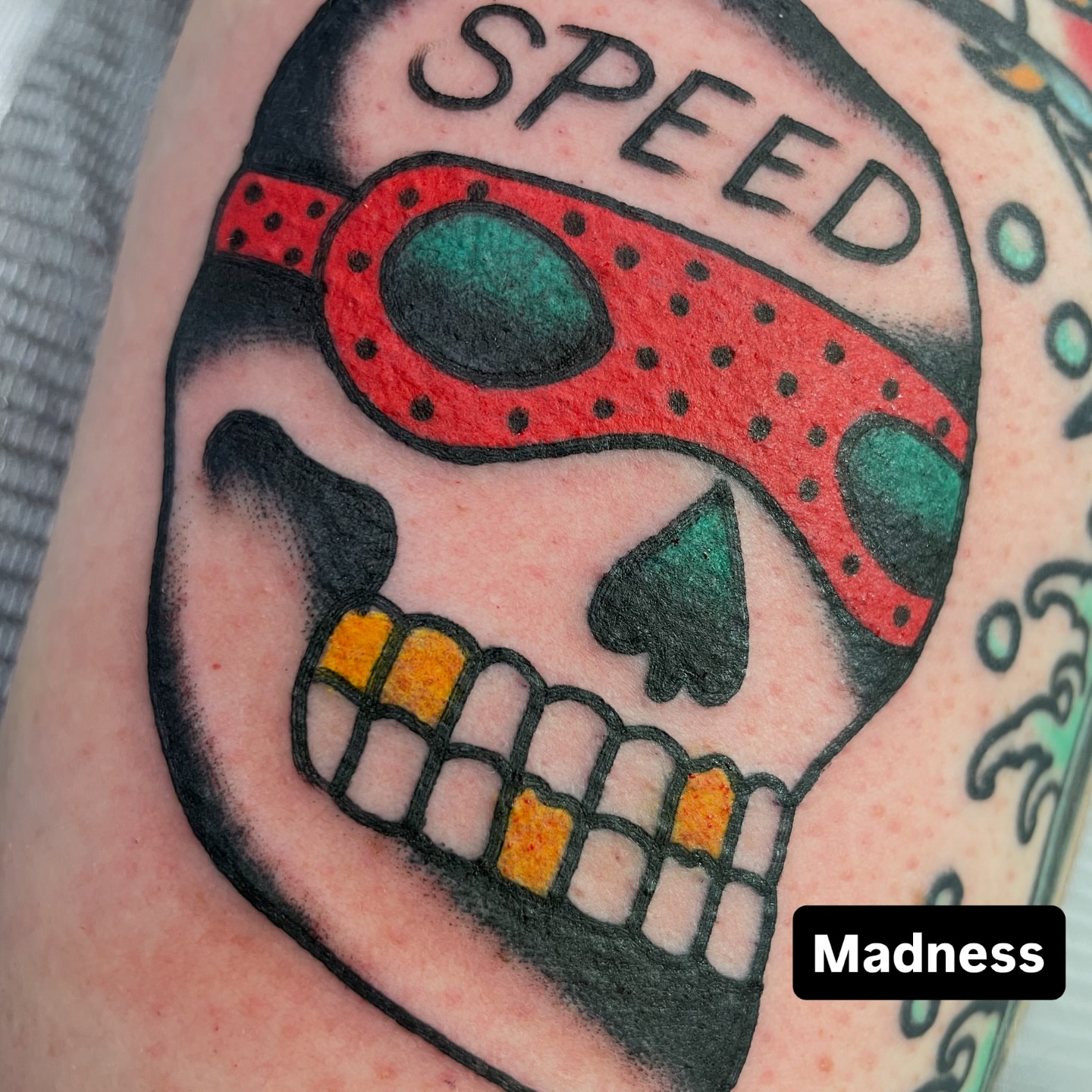 Skull American traditional tattoo on the forearm by matt nelson