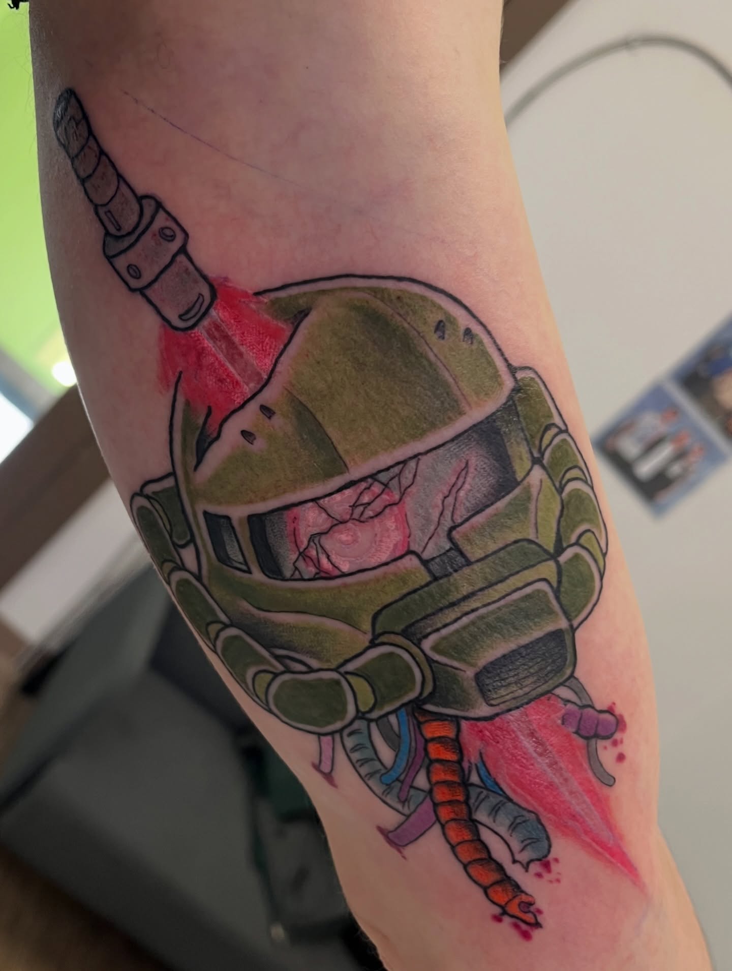 Boba fett helmet realism tattoo on the forearm by Lacey B, Portland, Oregon