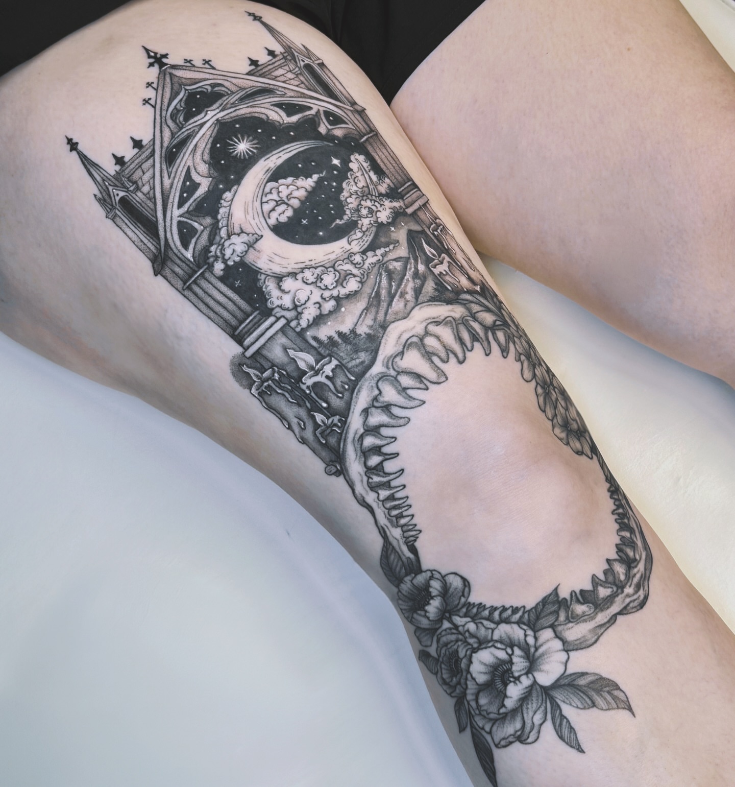 Tattoo by @ajollytattoo — black_and_grey, surrealism
