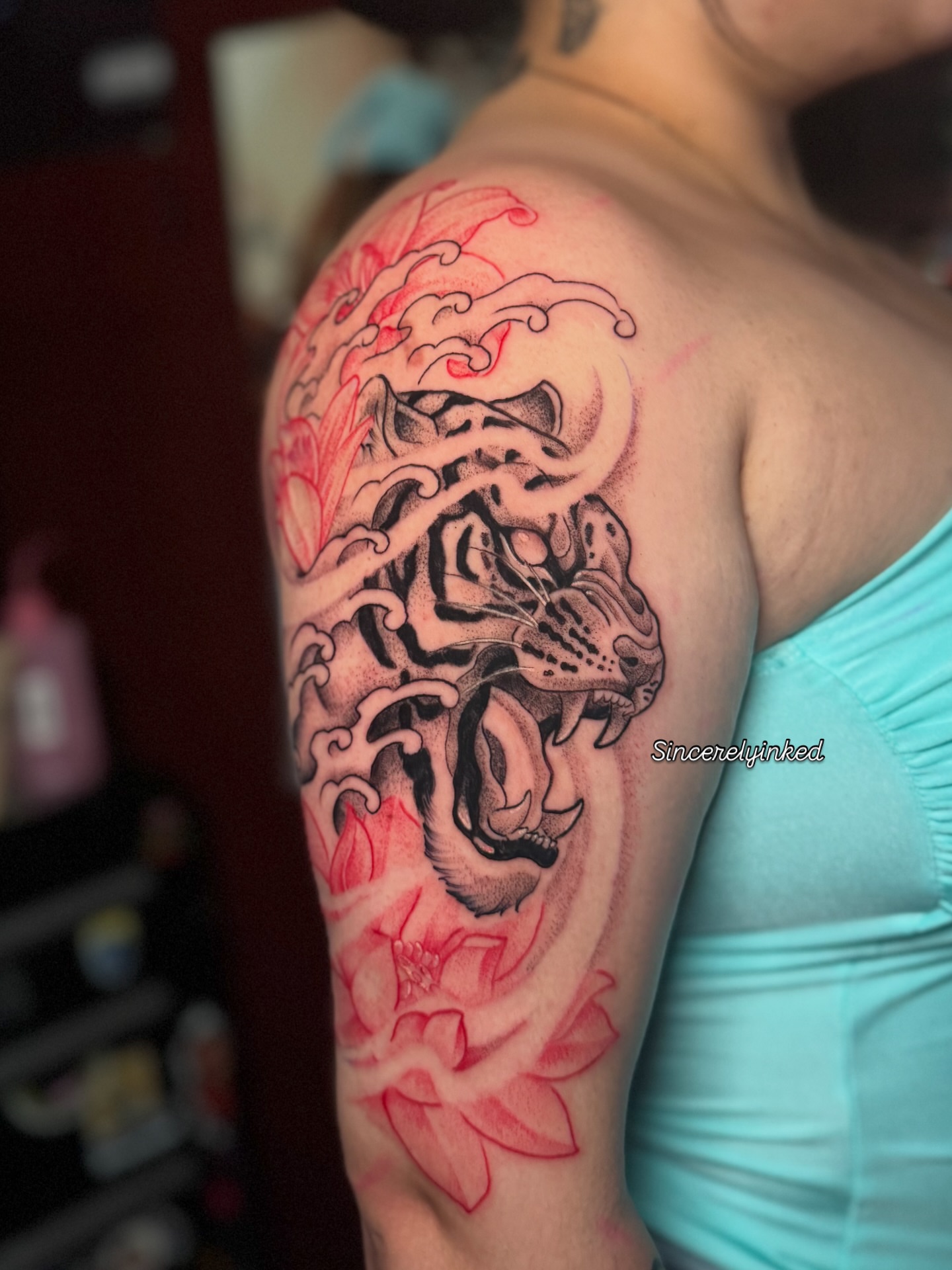 Tattoo by @sincerelyinked — japanese_irezumi, dotwork
