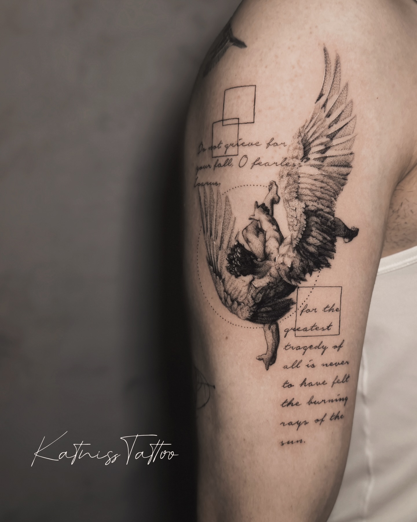 Falling angel realism tattoo on the upper arm by 𝙆𝙖𝙩𝙣𝙞𝙨𝙨