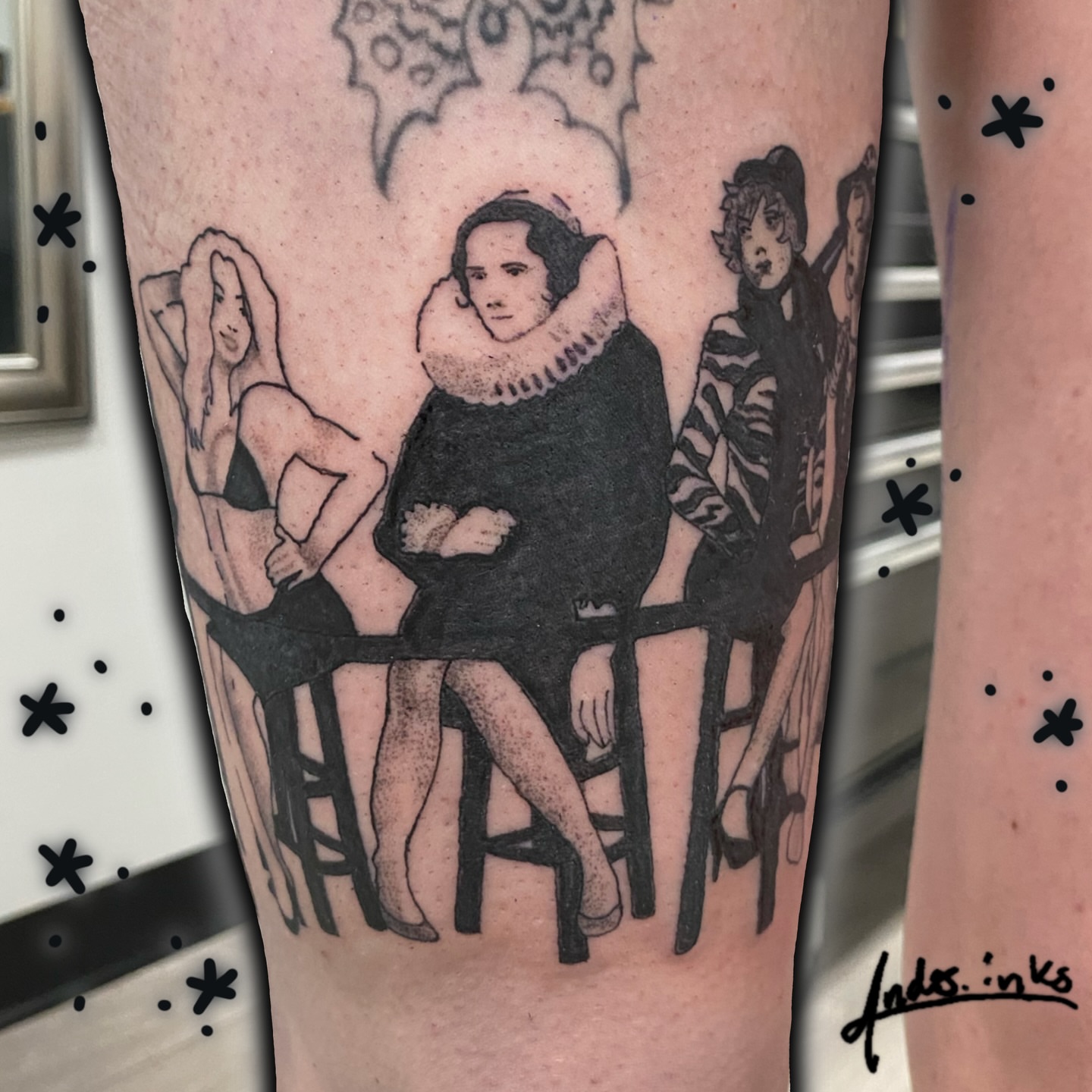 Group portrait realism tattoo on the forearm by ande