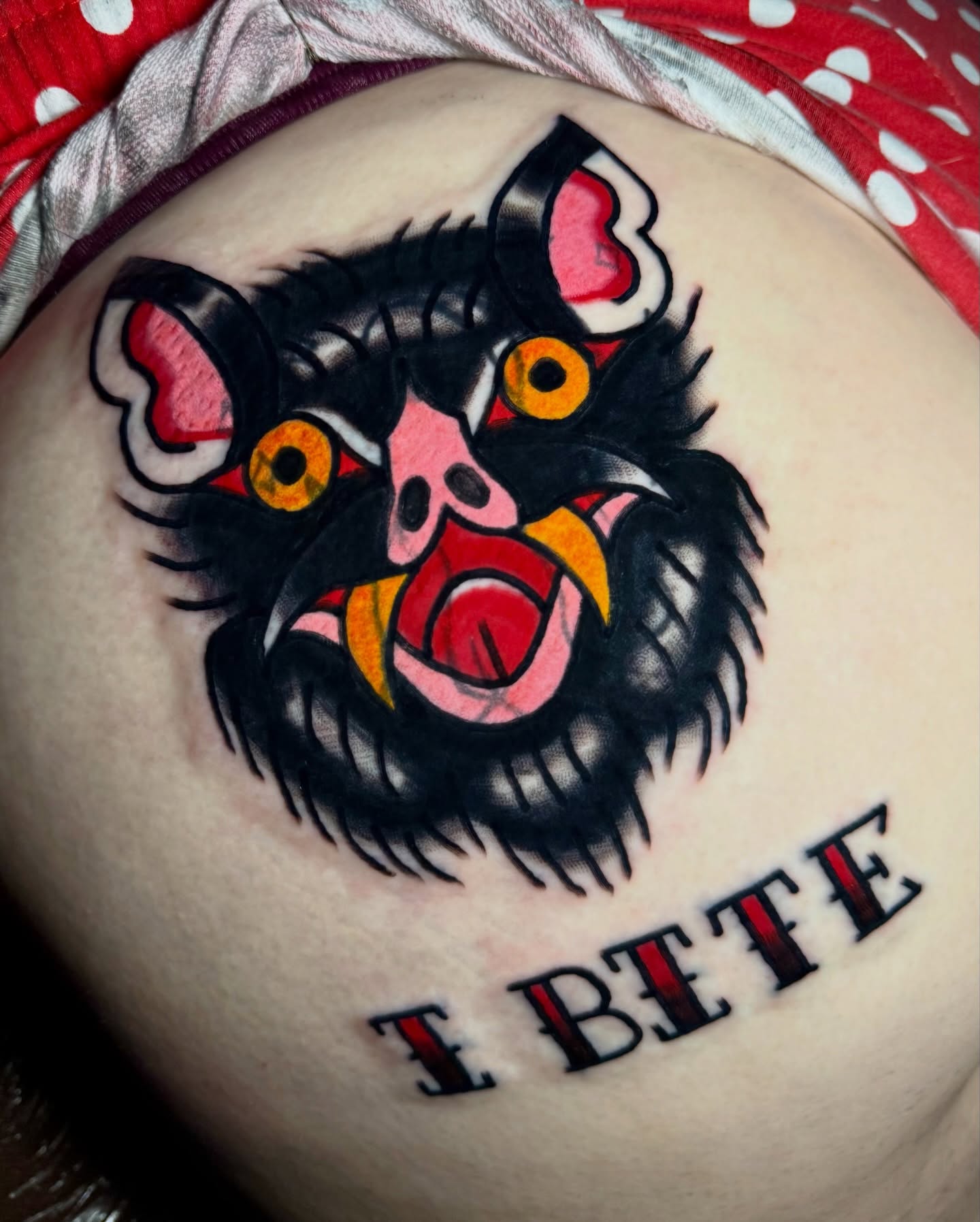 Angry bear American traditional tattoo on the torso by Javin Klingelhoefer Mosley