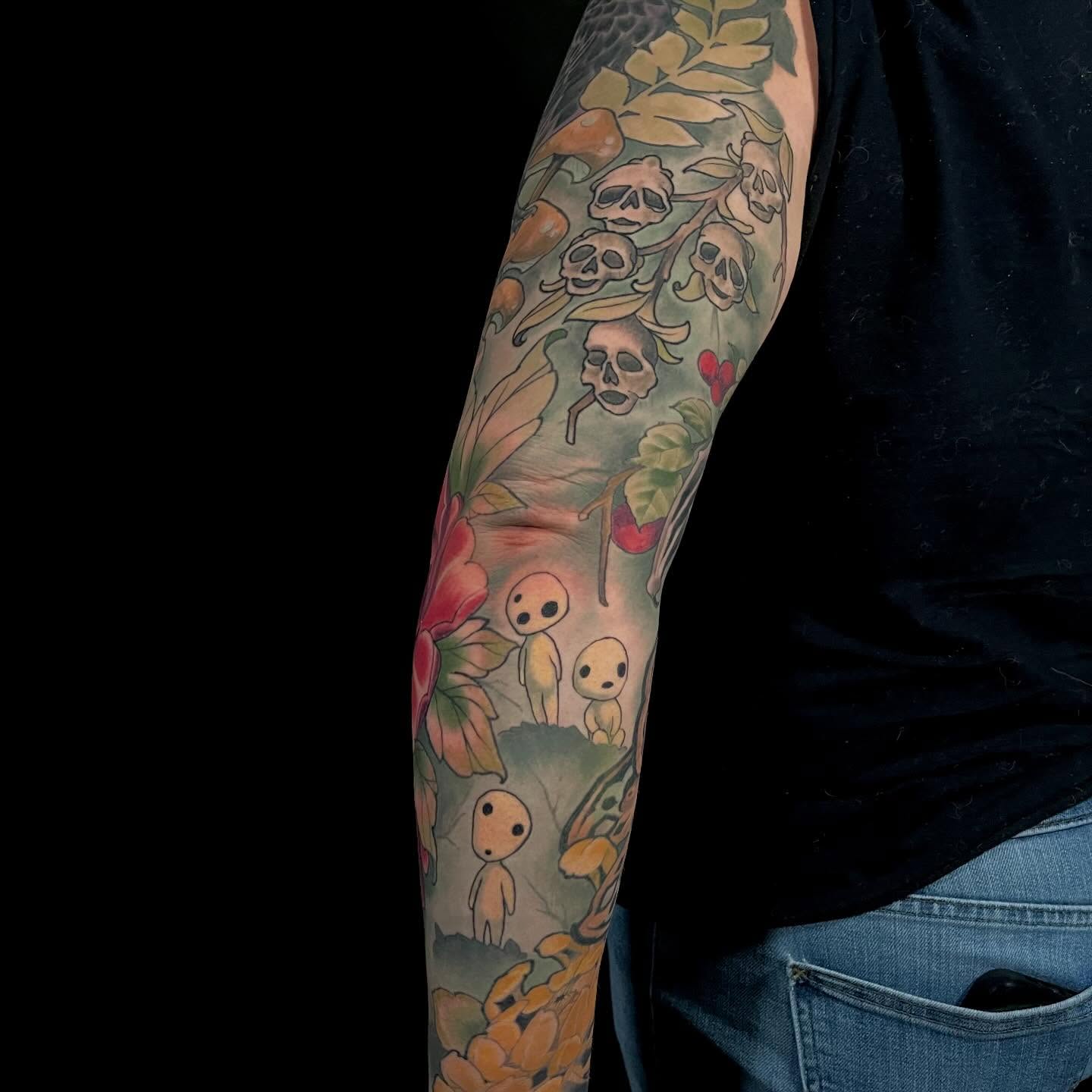 Forest scene dotwork tattoo on the forearm by ✨𝕄𝕚𝕜𝕖 𝕆’𝔽𝕒𝕣𝕣𝕖𝕝𝕝✨, Denver, Colorado