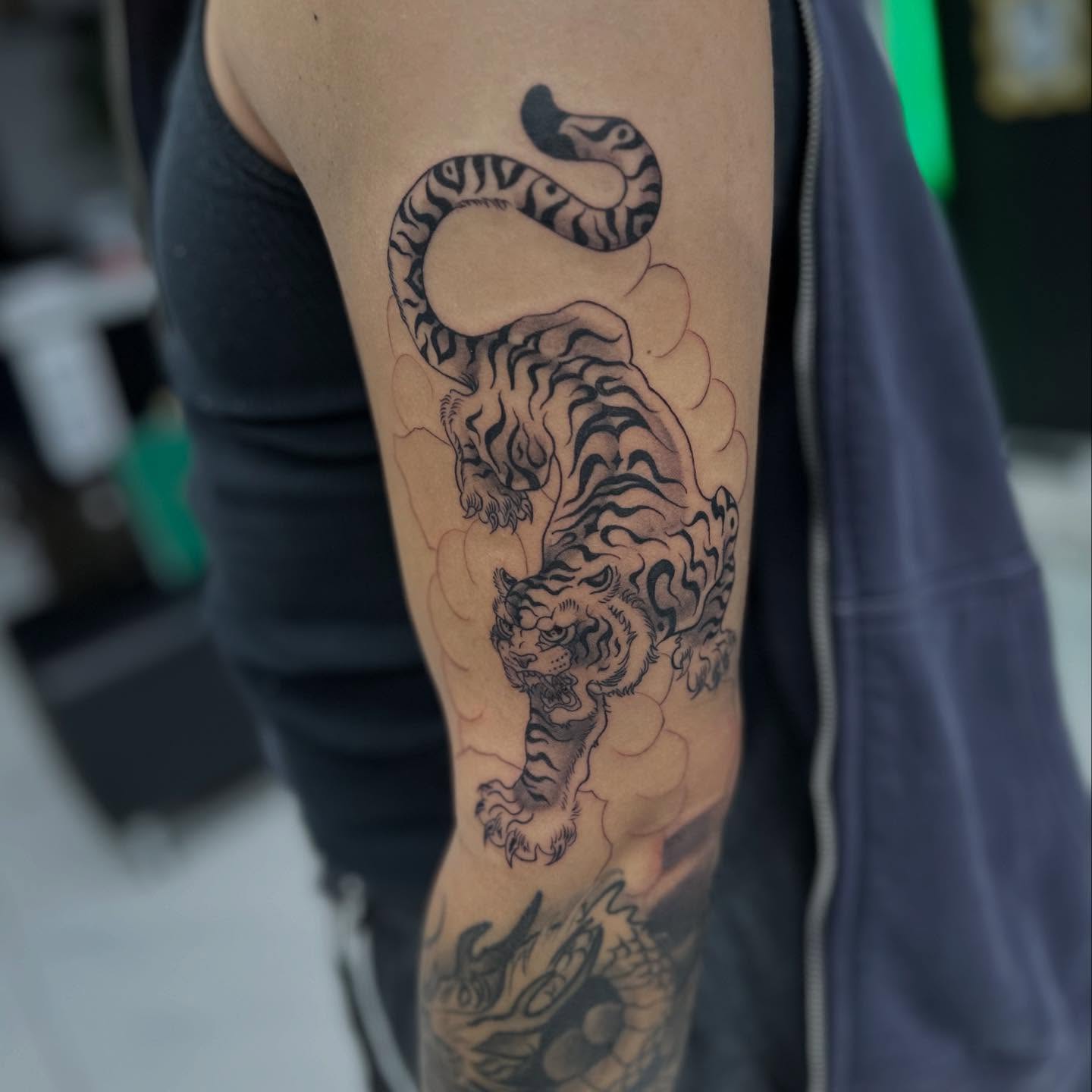 Tattoo by @viciousmarc — black_and_grey, japanese_irezumi