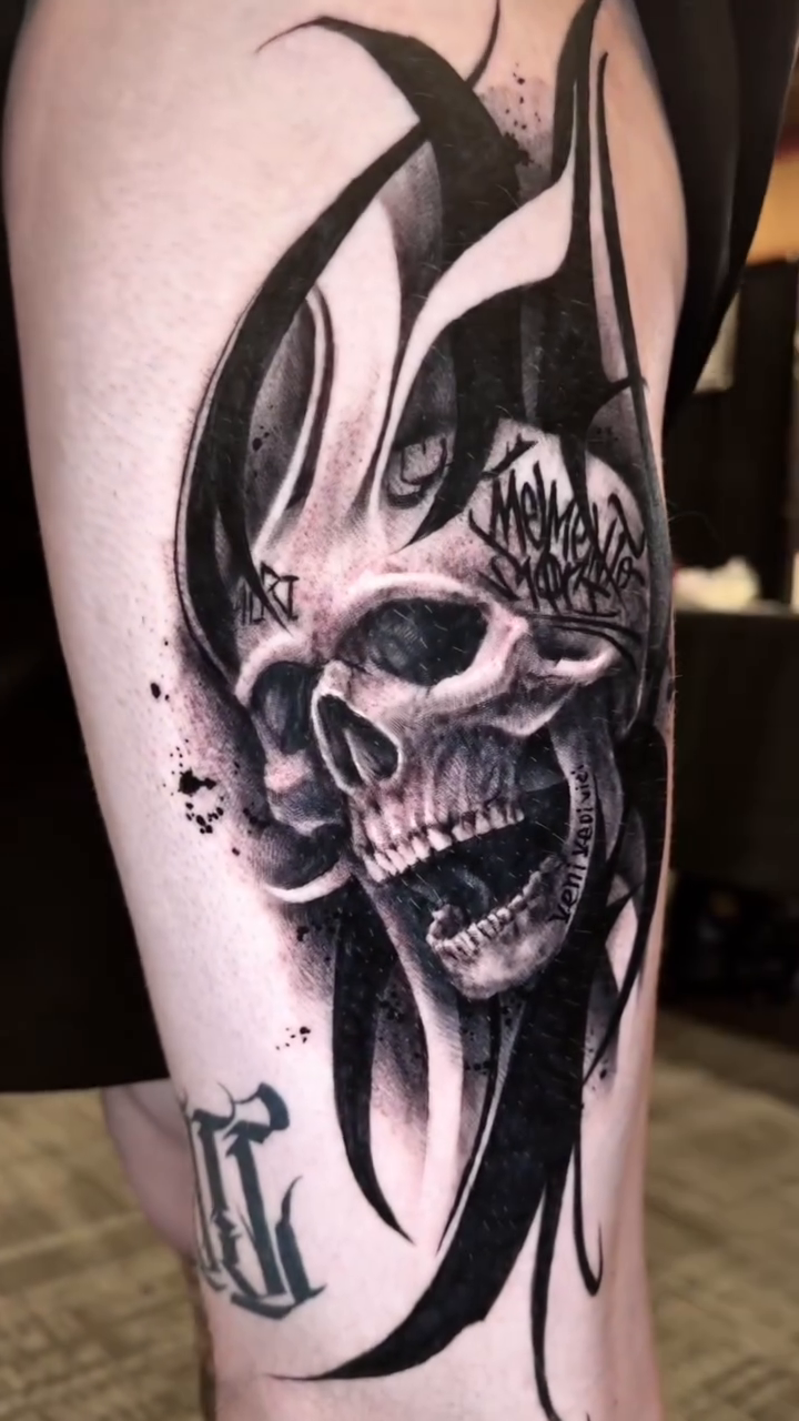 Skull with crown and flames dark realism tattoo by Wiser Oner- Salt Lake City Tattoo Artist, Salt Lake City, Utah