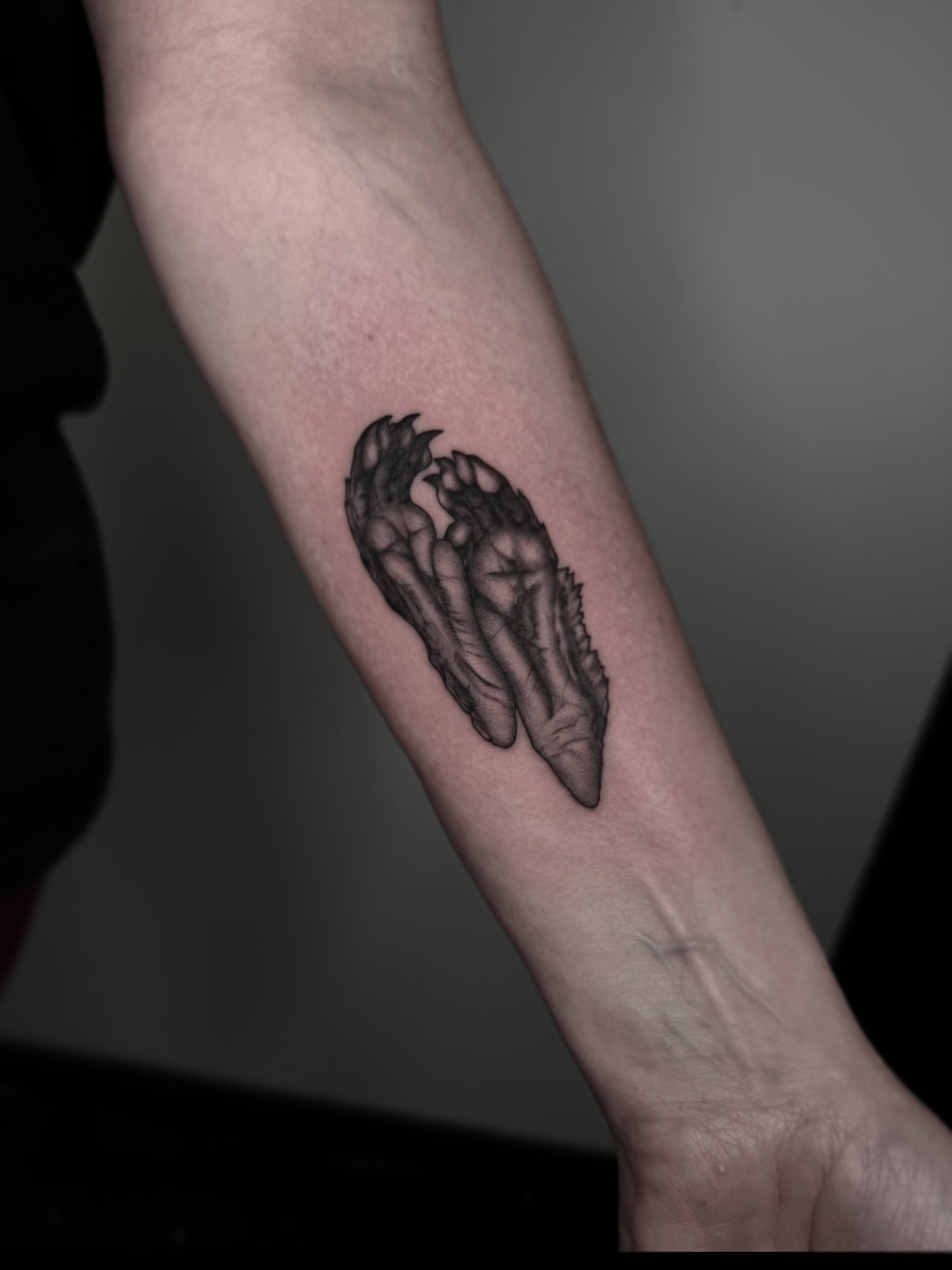 Wings black and grey tattoo on the forearm by Brandon Shelby
