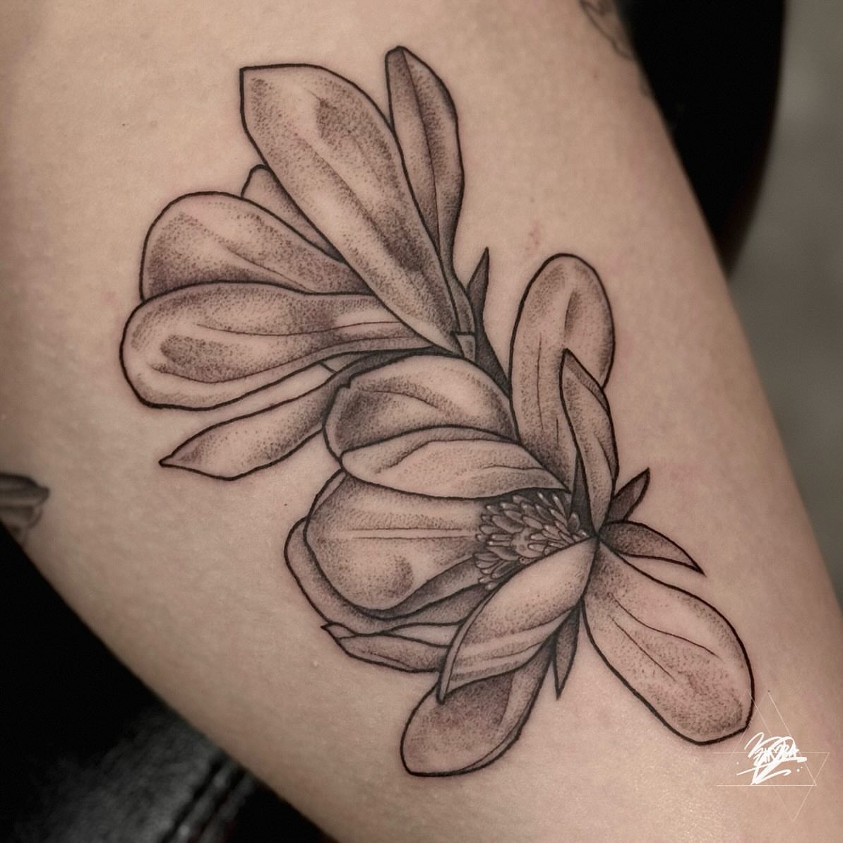 Tattoo by @zhoradevi — dotwork, realism