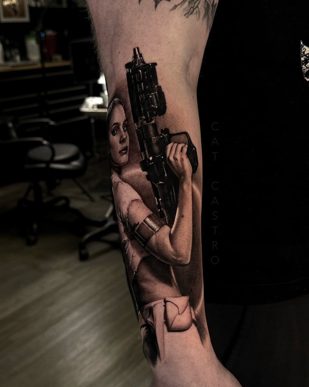 Tattoo by @catcastrotattoos — realism, black_and_grey