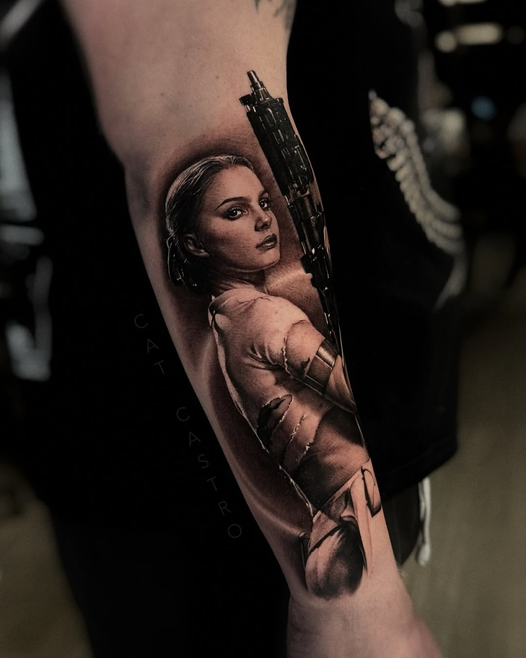 Tattoo by @catcastrotattoos — realism, black_and_grey