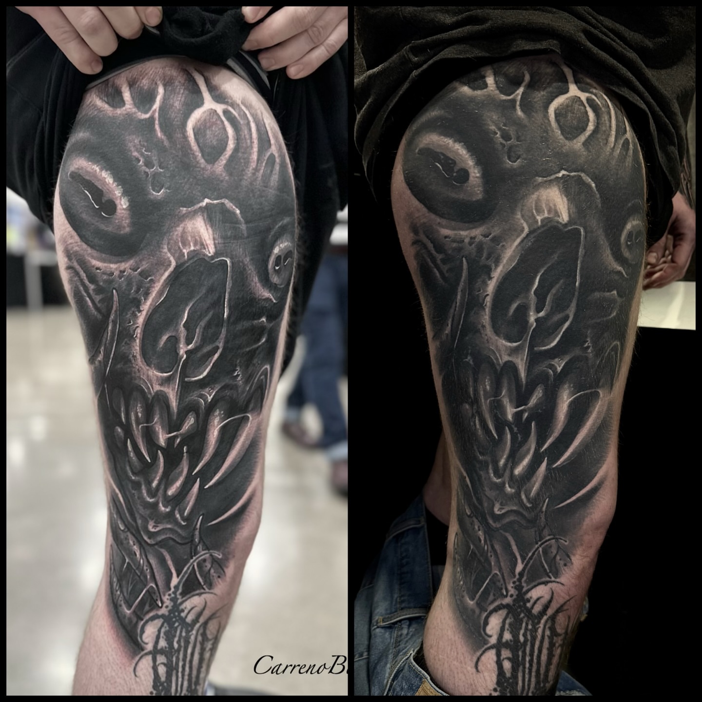 Tattoo by @petecarreno — black_and_grey, dark_realism