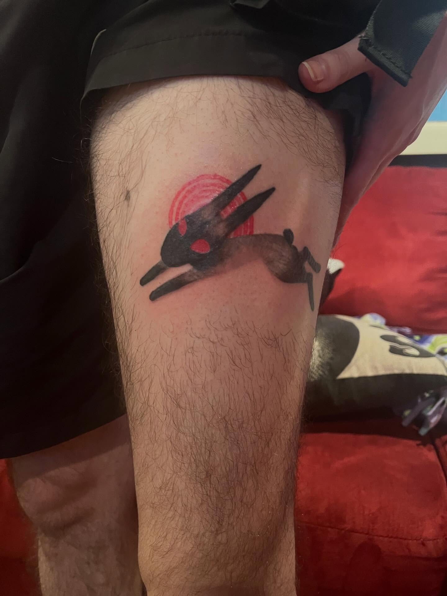 Bird black and grey tattoo on the thigh by ren