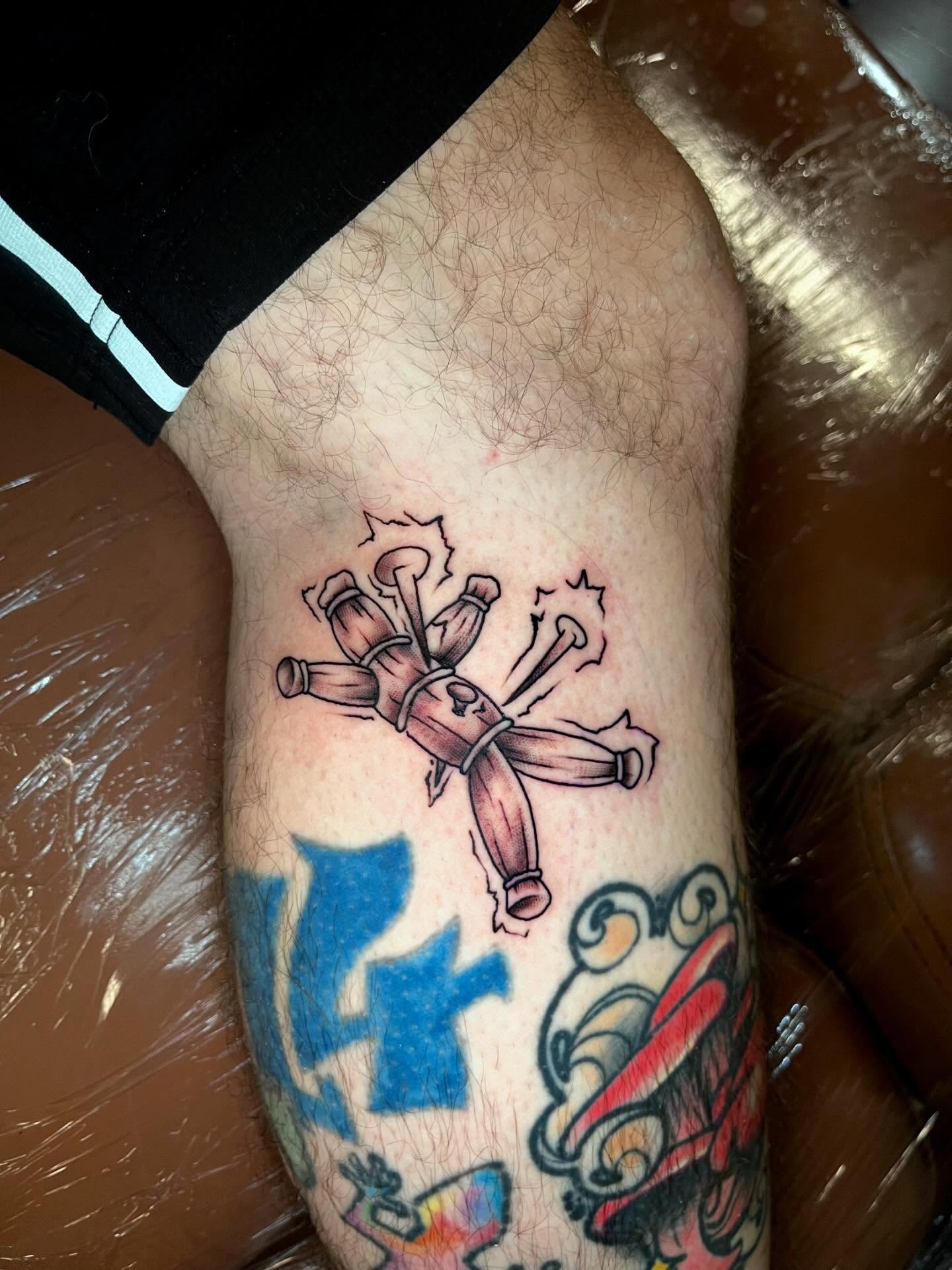 Cross with broken staff American traditional tattoo on the forearm by Nick Andrade Las Vegas Tattoo Artist
