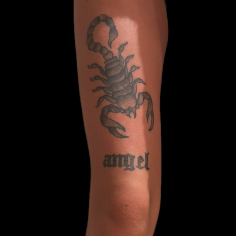 Scorpion black and grey tattoo on the forearm by 𝒯𝒶𝓉𝓈𝑜𝓊𝓁 𝒷𝓎 C𝓁𝒶𝓊𝒹𝒾𝒶