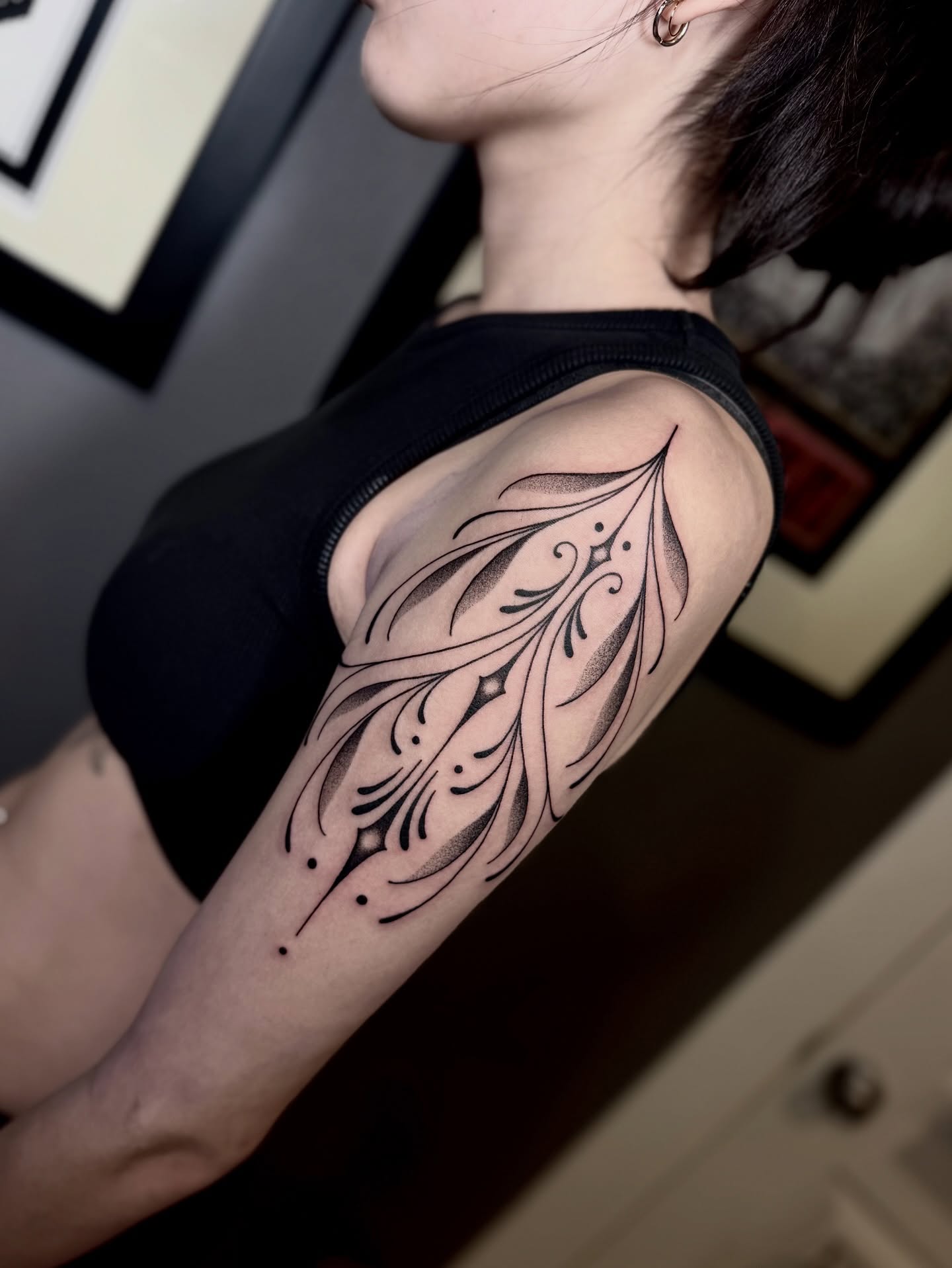 Feather black and grey tattoo on the forearm by ♡ Erika Soya ♡