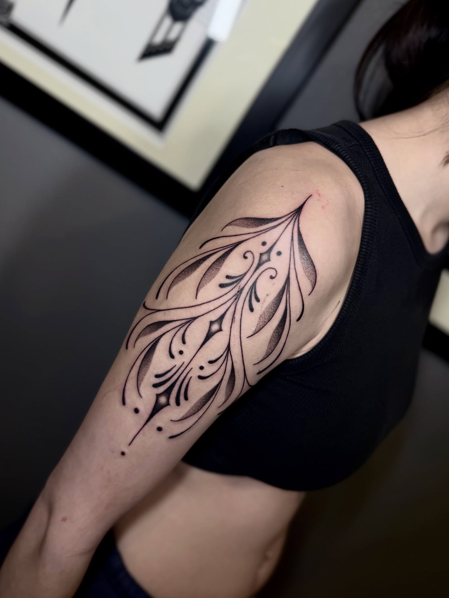 Feather tribal tattoo on the shoulder by ♡ Erika Soya ♡