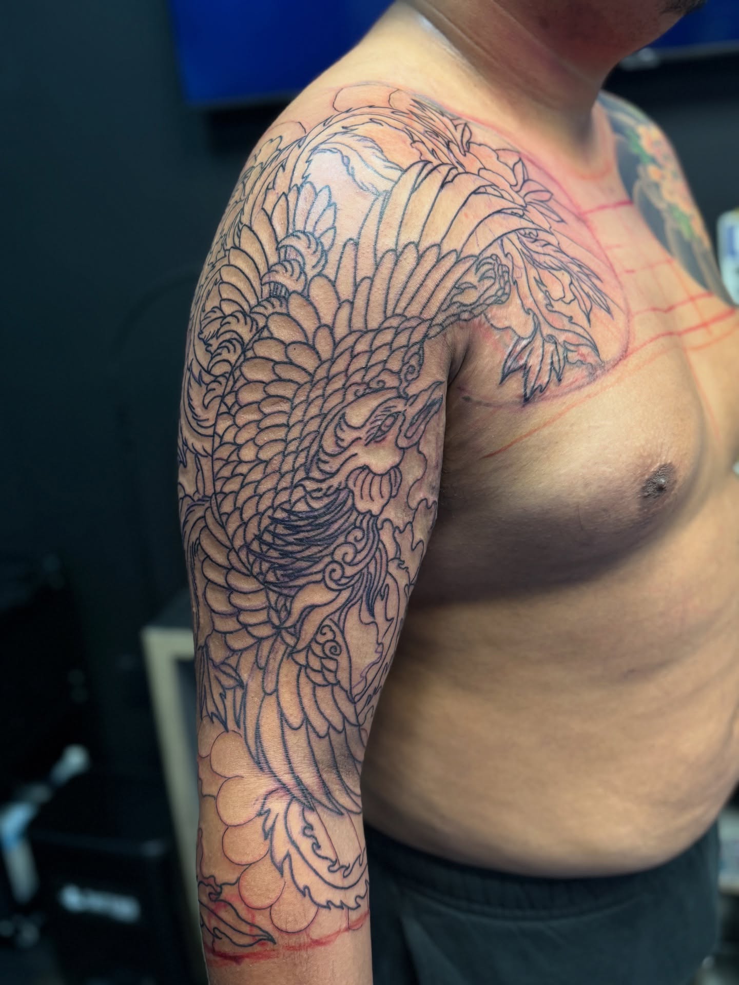 Phoenix japanese irezumi tattoo on the shoulder by Zack Yang, Houston, Texas