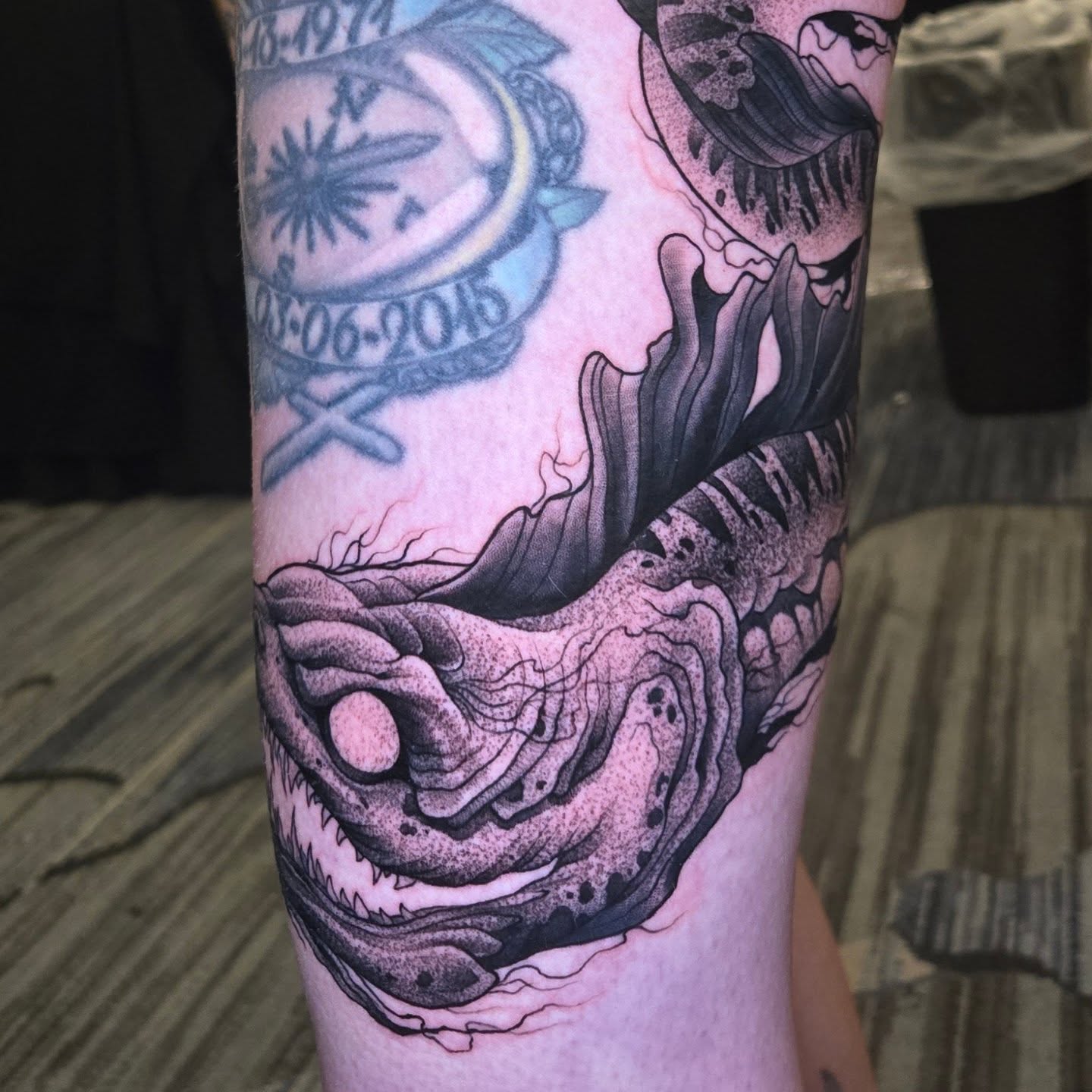 Tattoo by @stagertattoos — dotwork, realism