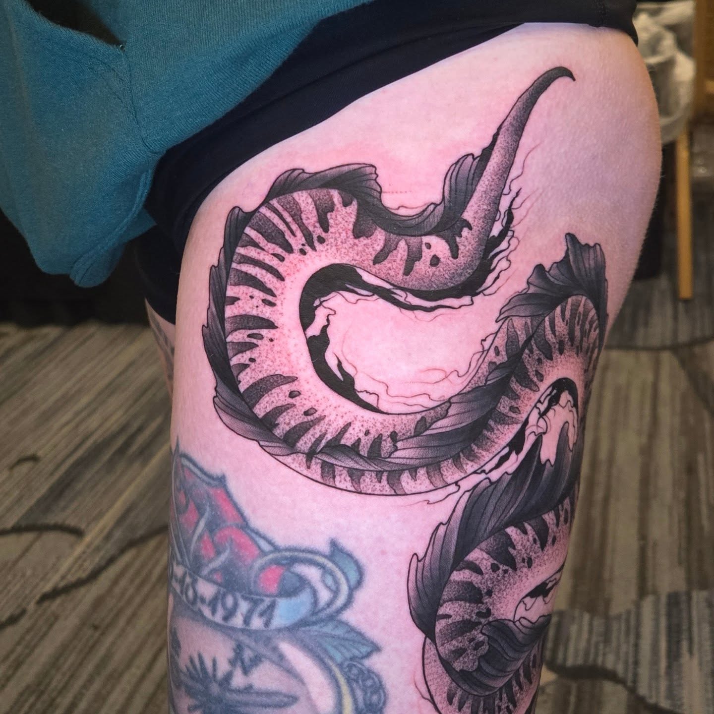 Tattoo by @stagertattoos — dotwork, black_and_grey