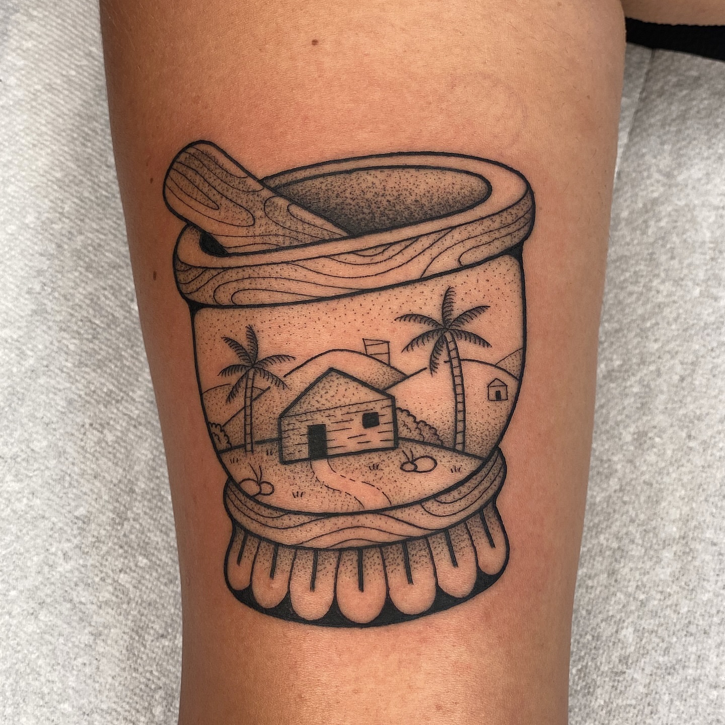 Tattoo by @clem.needlemark — dotwork, black_and_grey