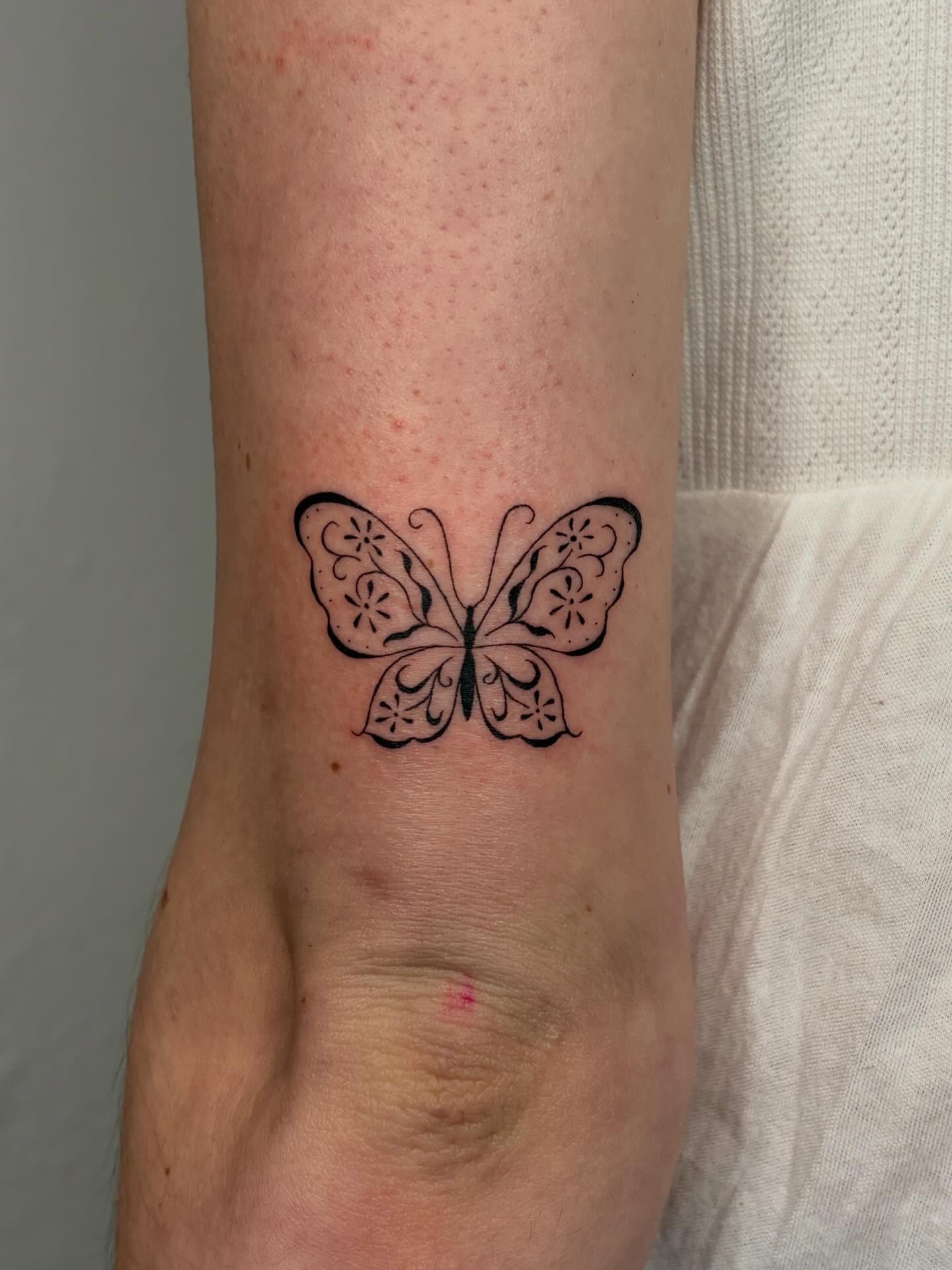 Butterfly ornamental tattoo on the forearm by alyssa doing tattoos