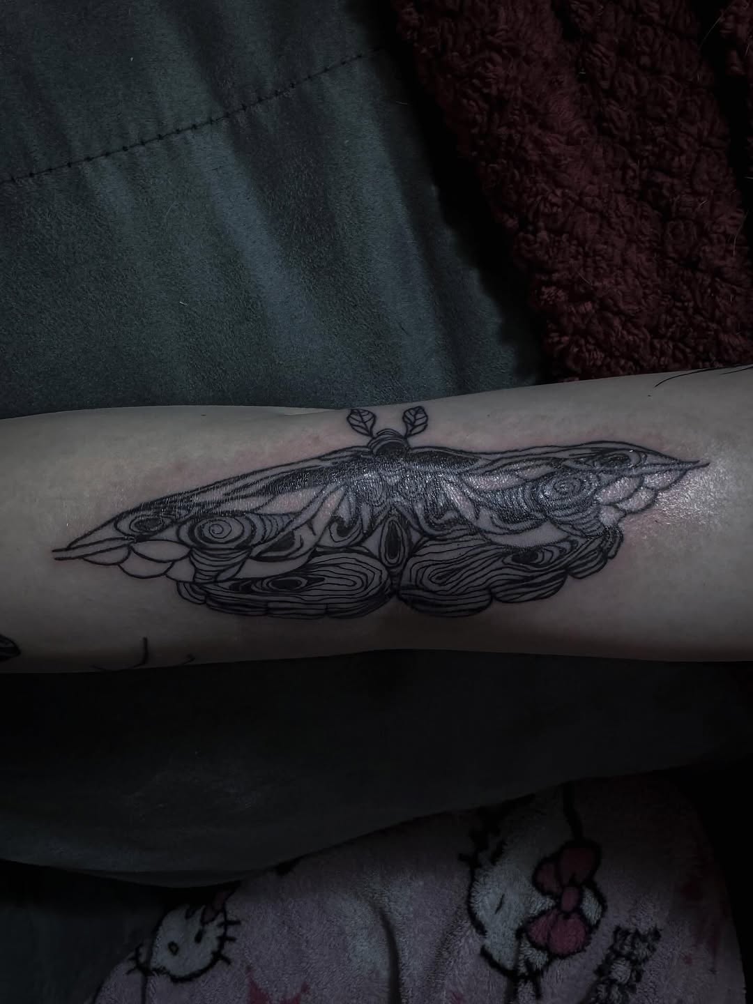 Moth fine line tattoo on the forearm by ☆ ciara ☆
