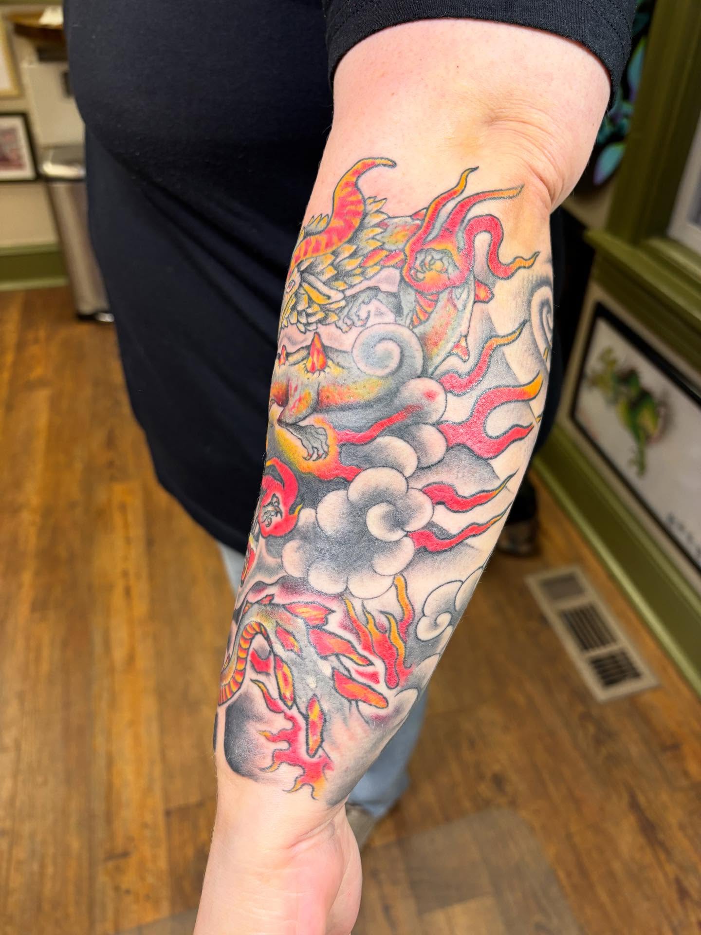 Dragon japanese irezumi tattoo on the forearm by Mike DiCicco