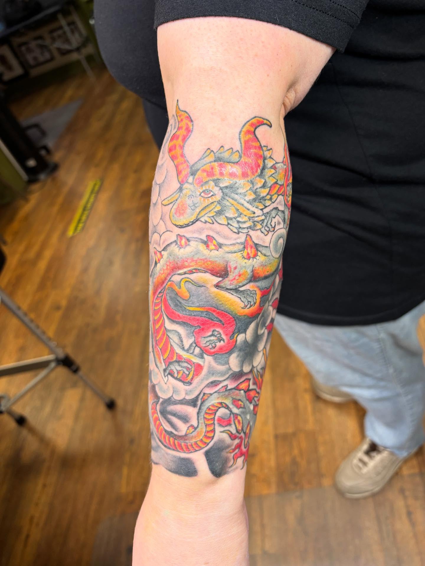 Dragon japanese irezumi tattoo on the forearm by Mike DiCicco