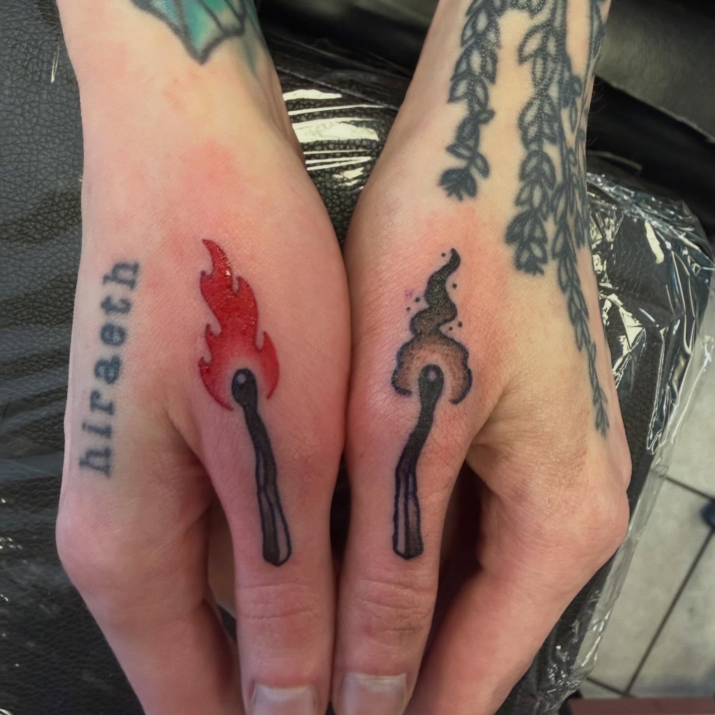 Torch and flame neo-traditional tattoo on the hand by Shan 🤘 Tattoo Artist ⚡️ MN 🌲