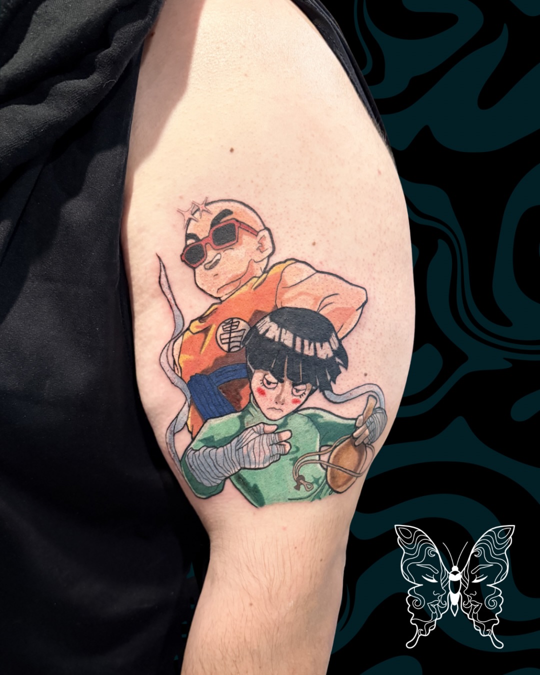 Anime characters anime tattoo on the forearm by Nicci