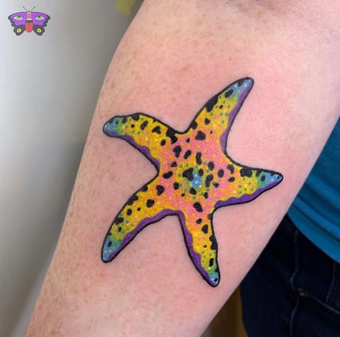 Starfish dotwork tattoo on the forearm by Jess Koala, San Francisco, California