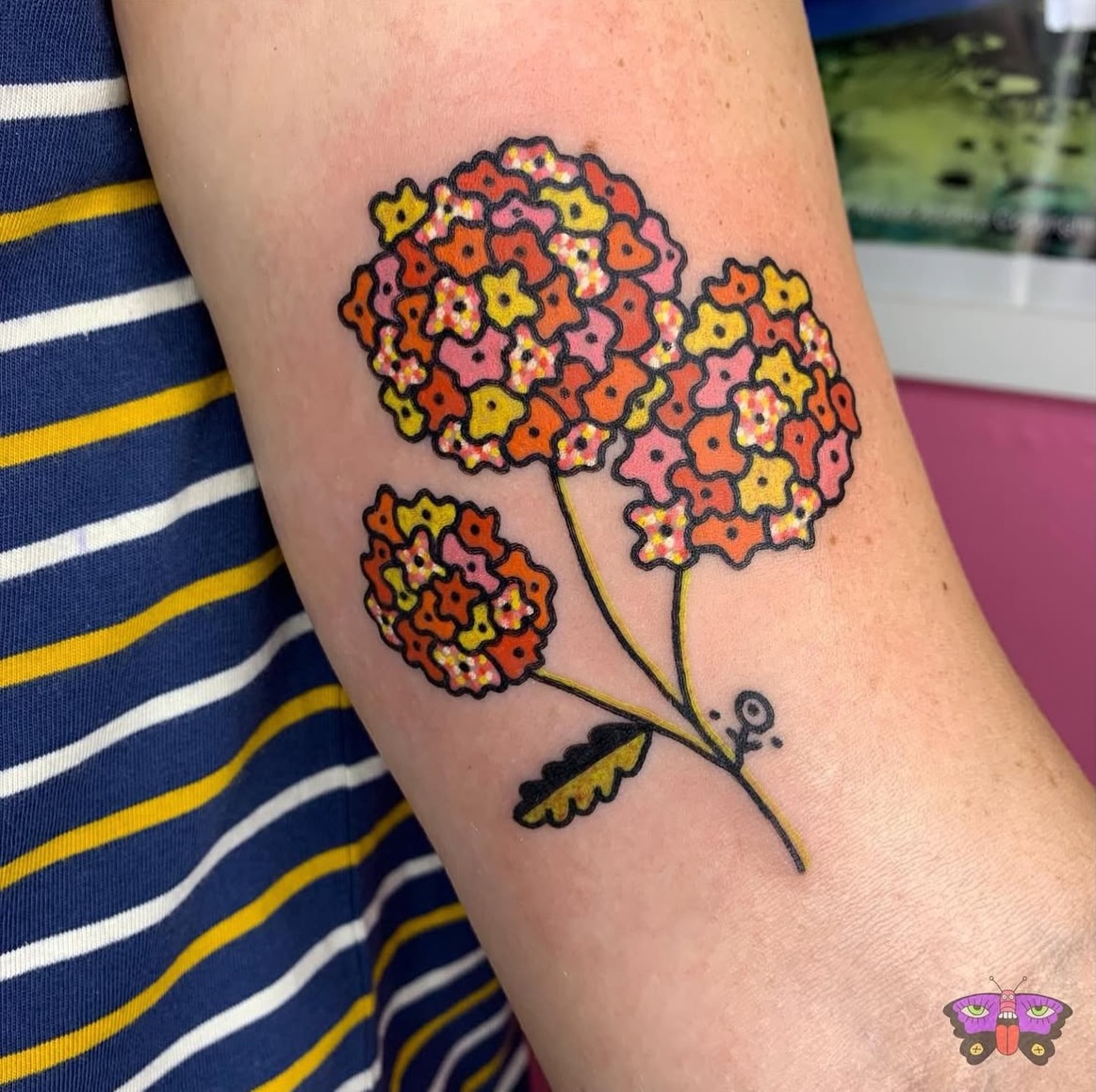 Hydrangea dotwork tattoo on the forearm by Jess Koala, San Francisco, California