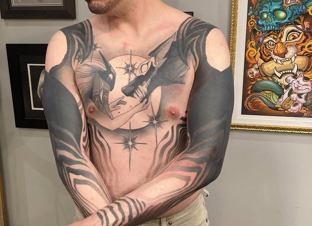 Tattoo by @rizzie_tat2 — blackwork, black_and_grey