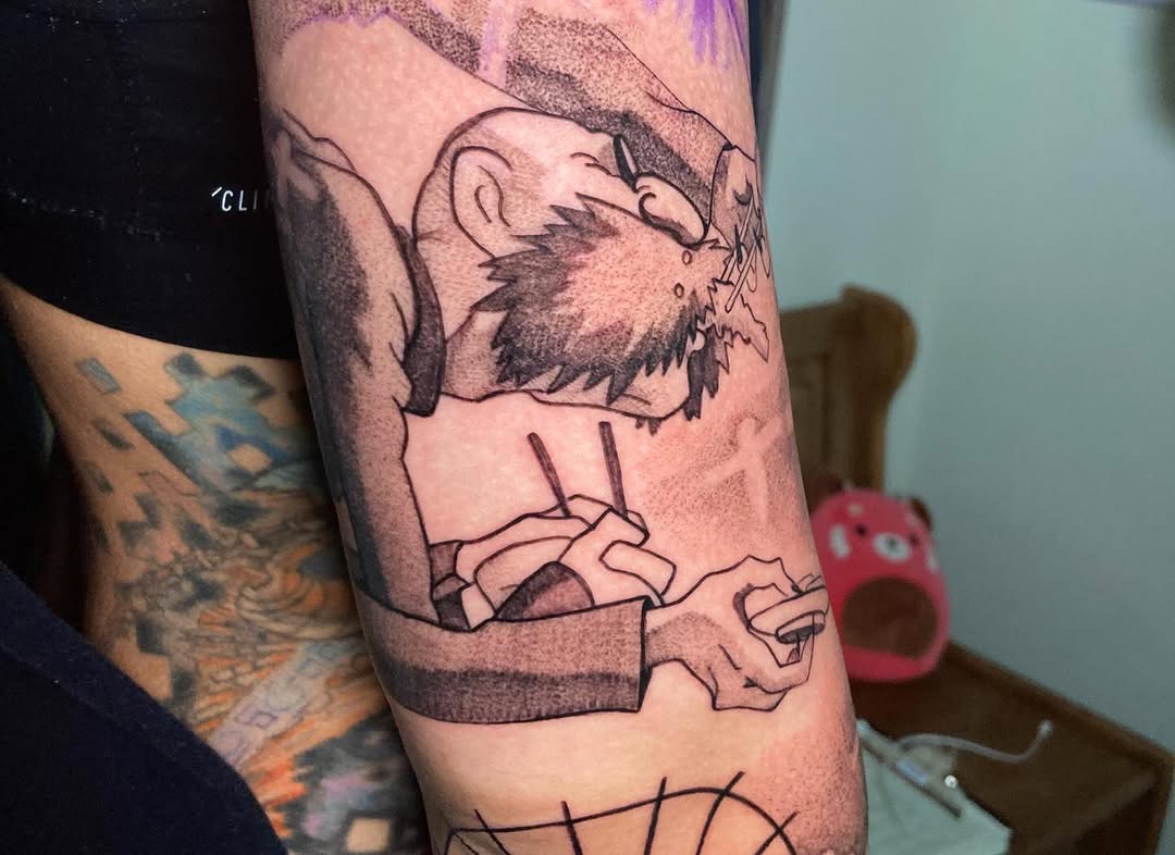 Tattoo by @rizzie_tat2 — anime, dotwork