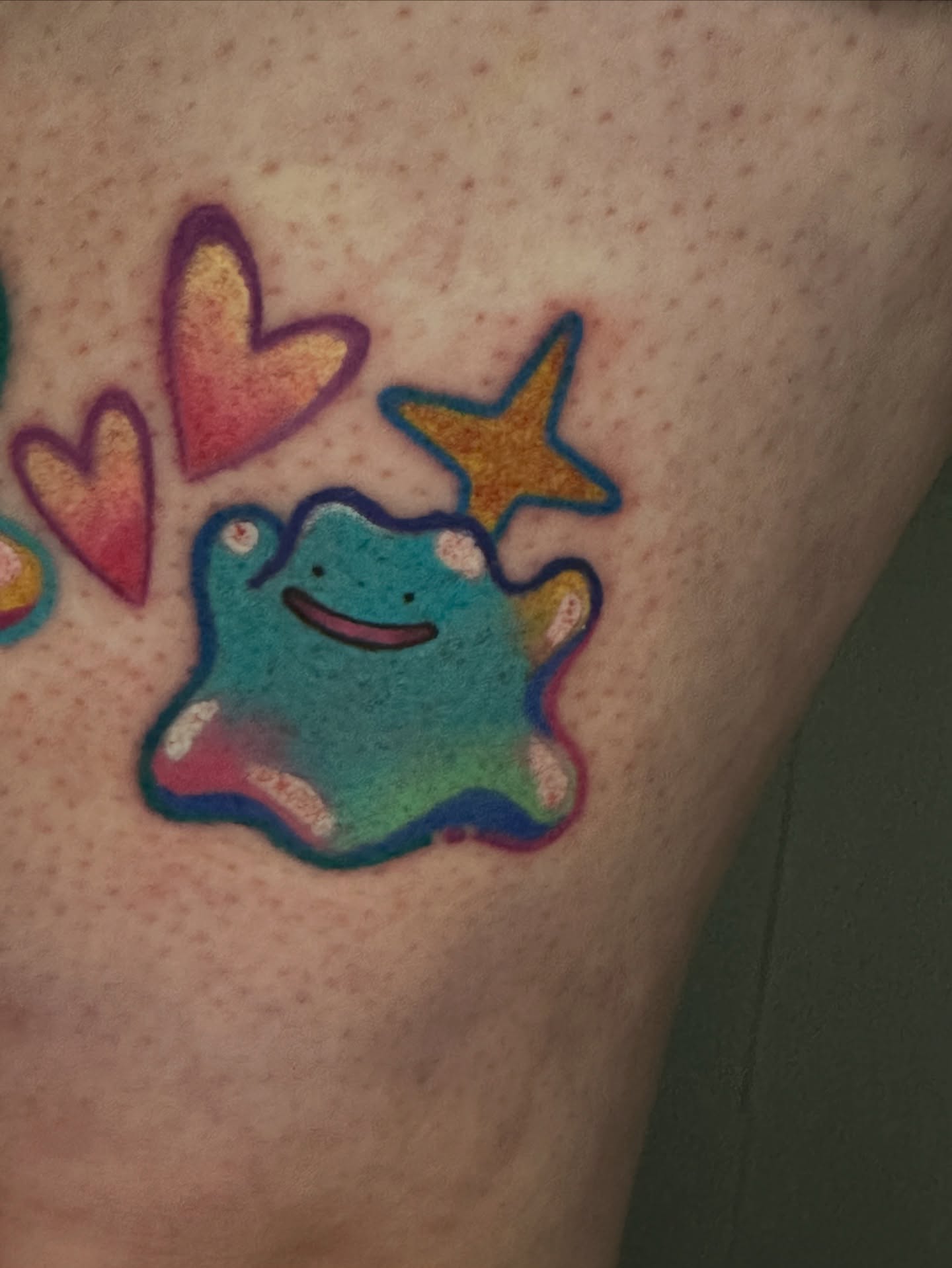 Frog watercolor tattoo on the thigh by Dustin Hughes