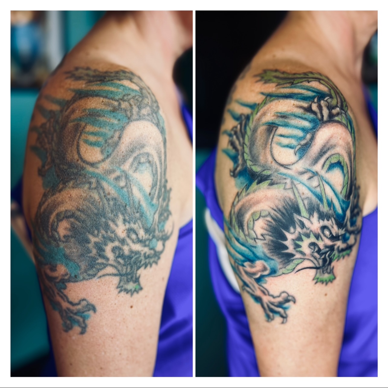 Dragon japanese irezumi tattoo on the upper arm by Sydney Rose