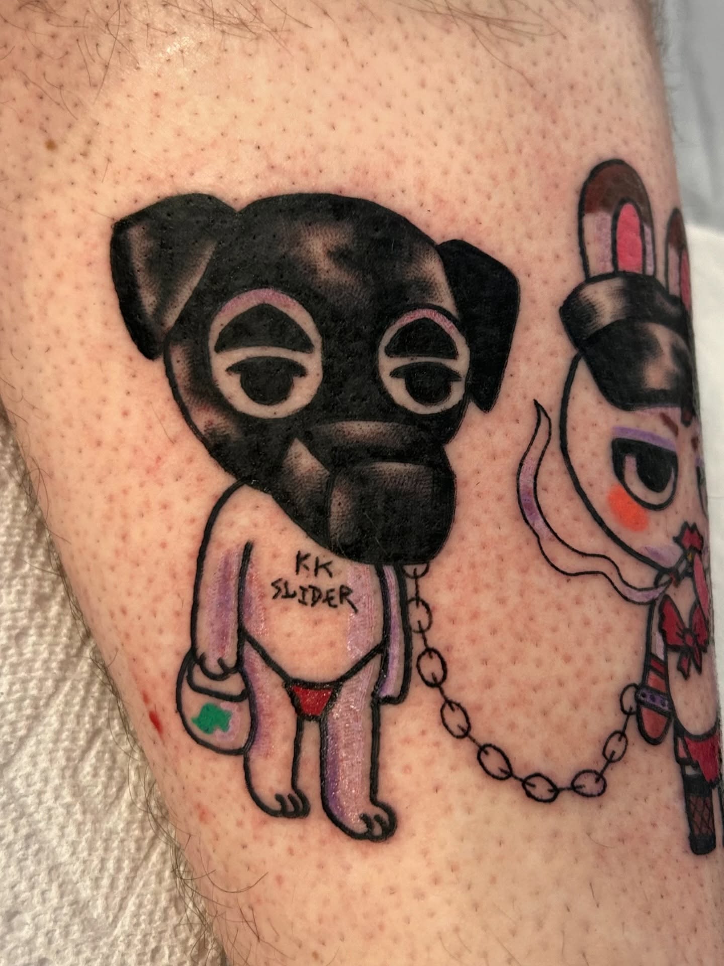 Pug American traditional tattoo on the thigh by Ollie