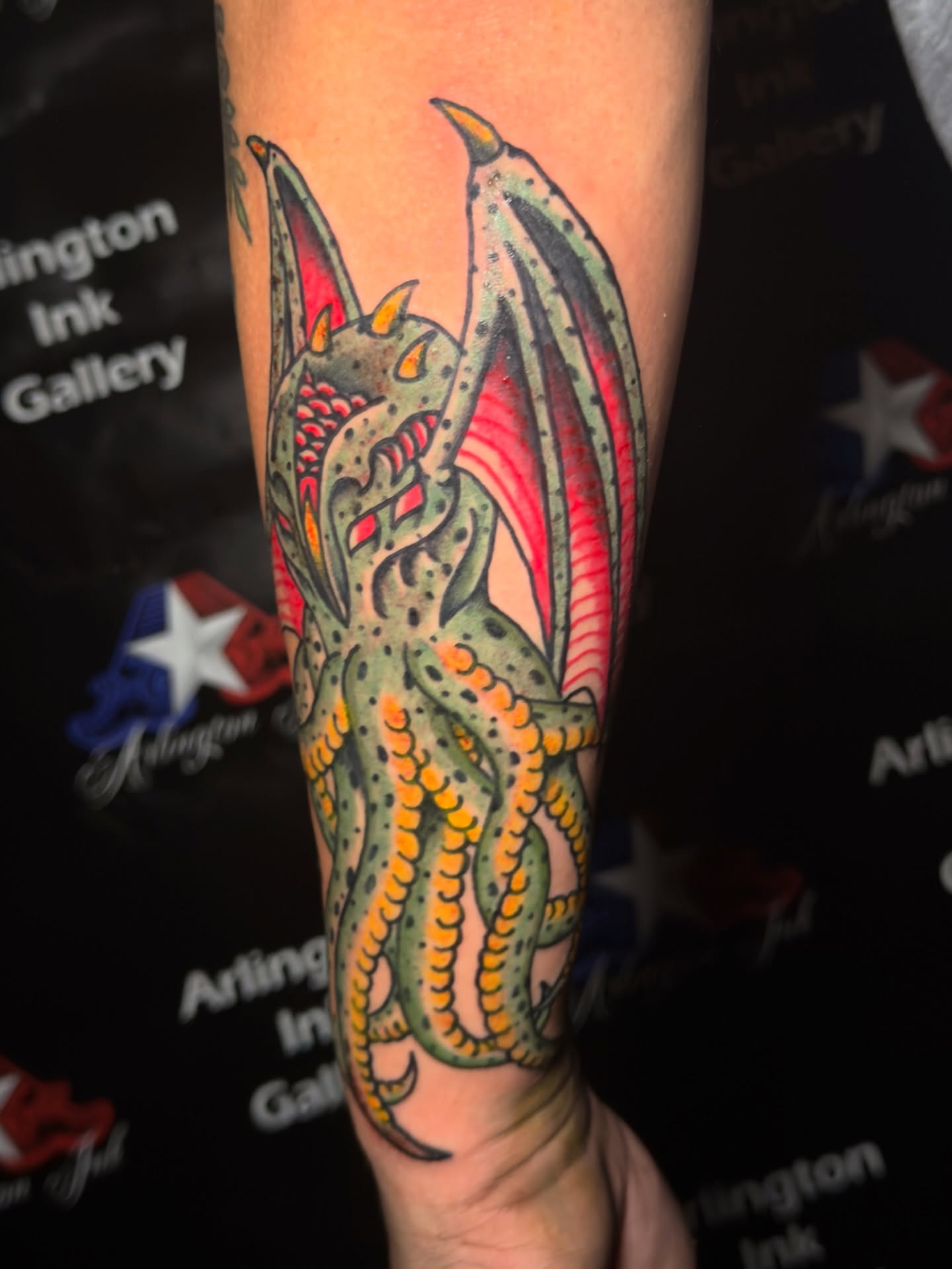 Octopus American traditional tattoo on the forearm by Neeko