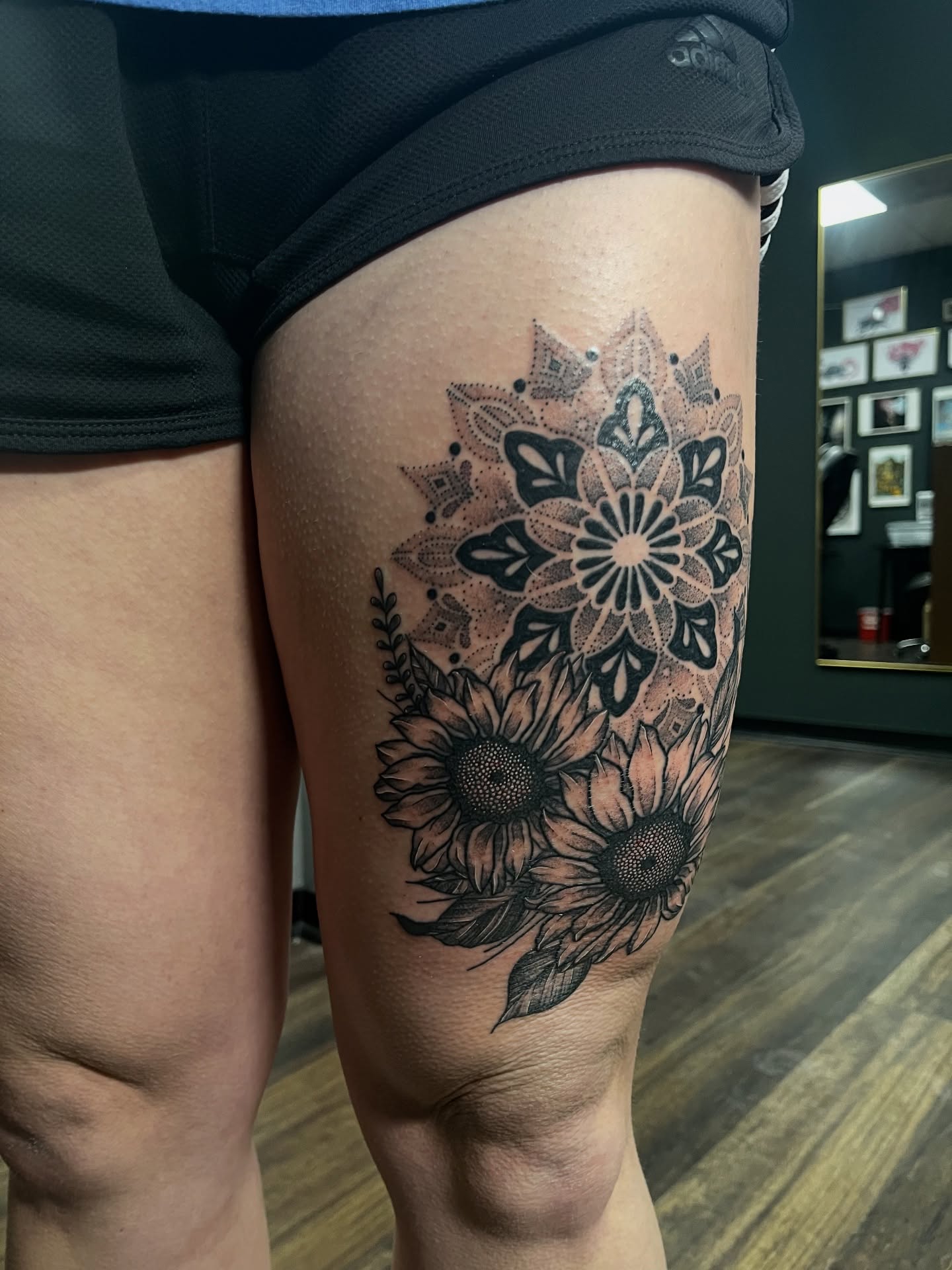 Tattoo by @autumnrosetattoos — black_and_grey, geometric