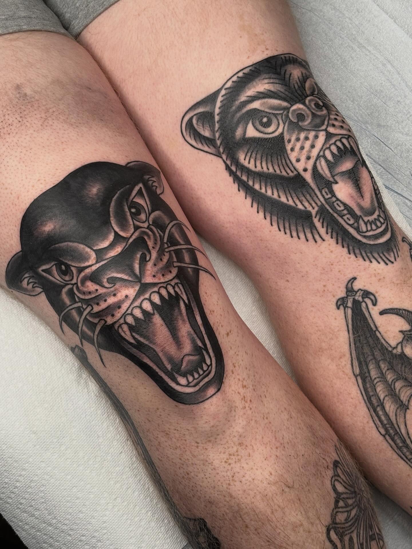 Roaring panther realism tattoo on the forearm by Sydney Pflaumer