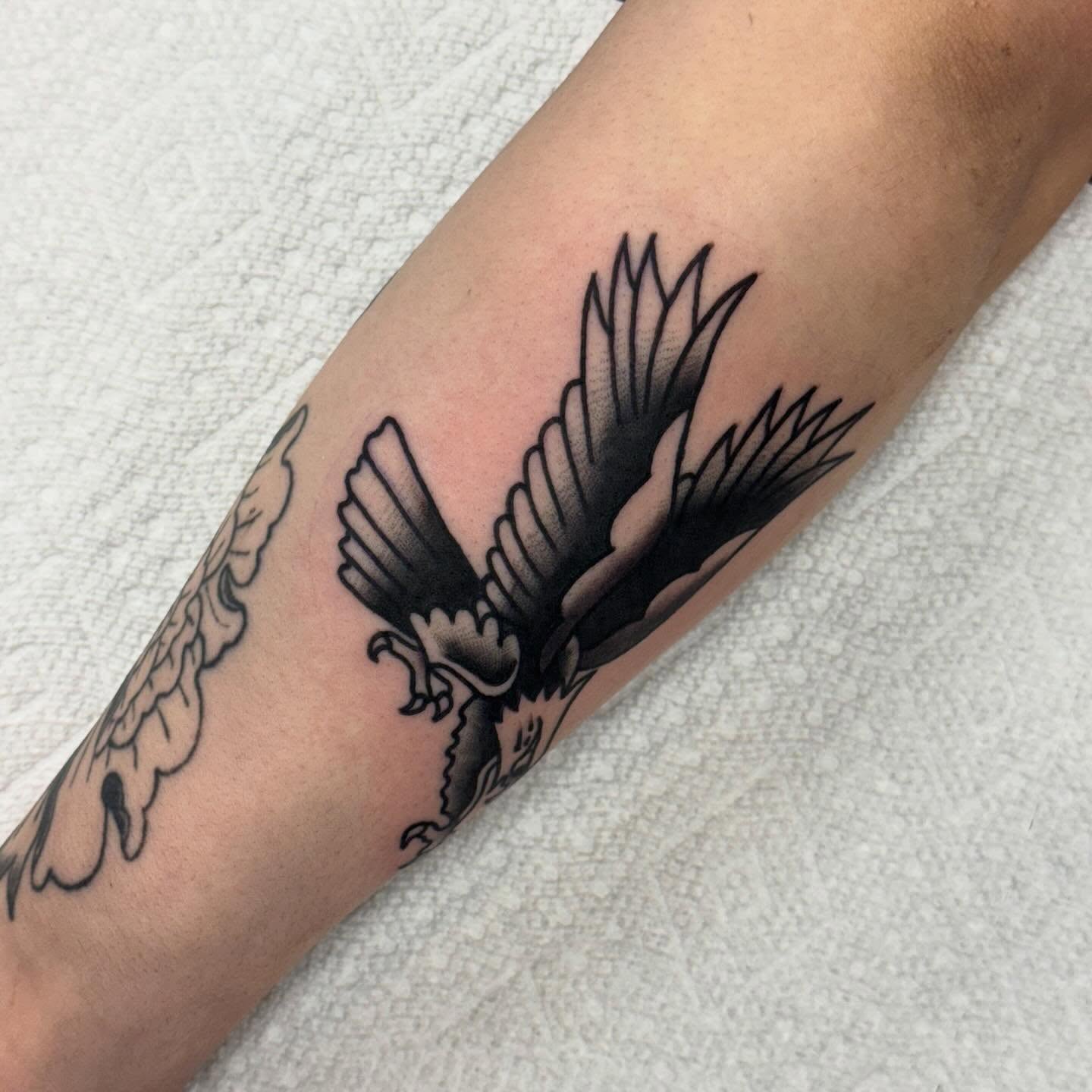 Eagle American traditional tattoo on the forearm by Ben