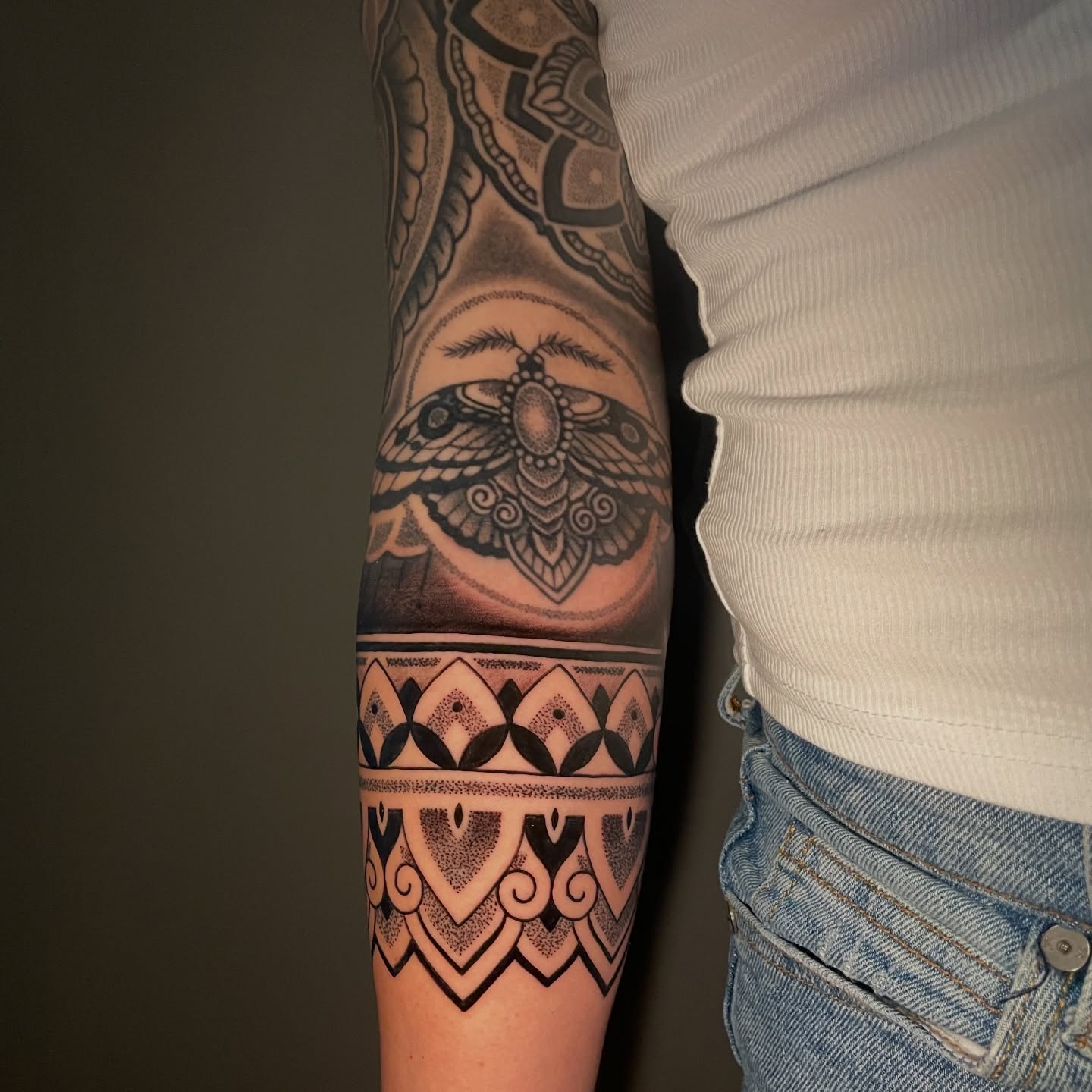Tattoo by @jimsylviatattoo — black_and_grey, geometric