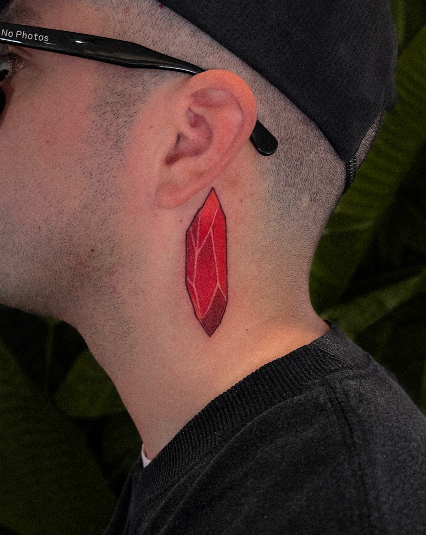 Gemstone geometric tattoo on the neck by Tattoo Artist 👩🏻‍🎨 ATX