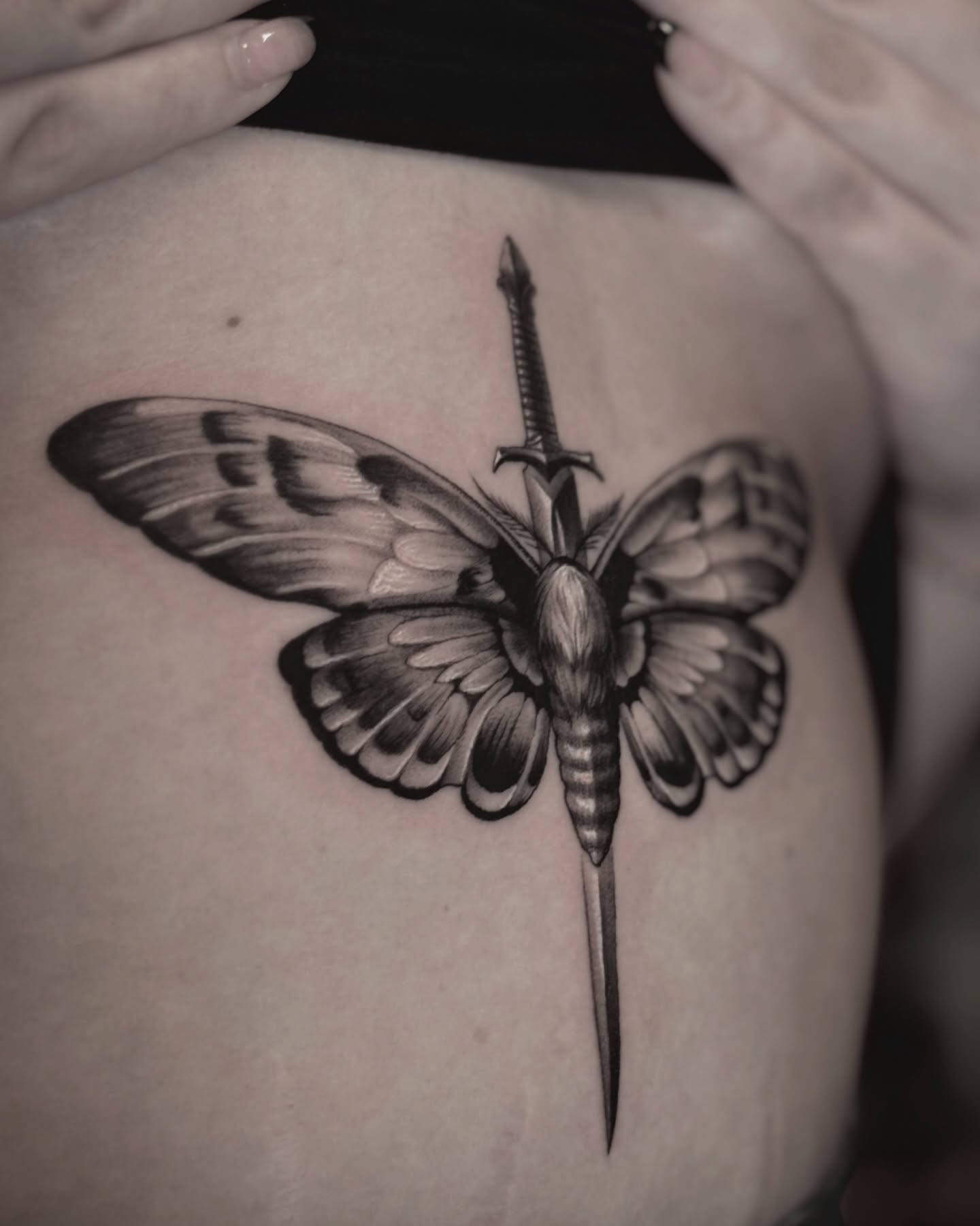 Moth and sword realism tattoo on the torso by ๐
๐๐๐๐ณ๐ฎ๐ฆ๐ข ๐๐๐ญ๐ญ๐จ๐จs