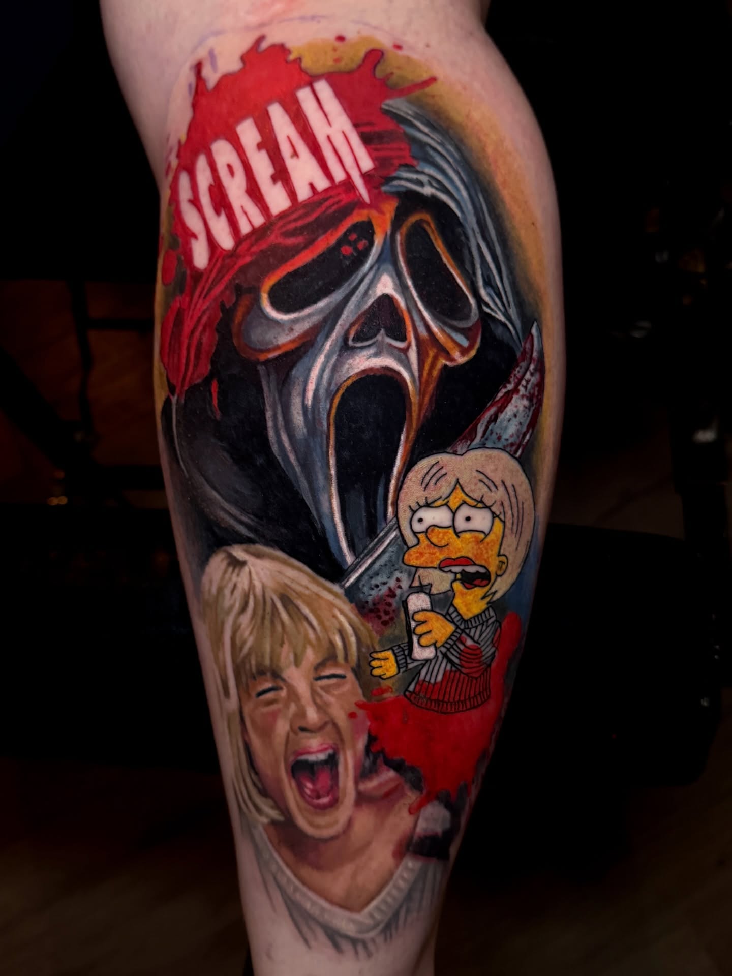 Horror movie characters realism tattoo on the forearm by Scott Pizer